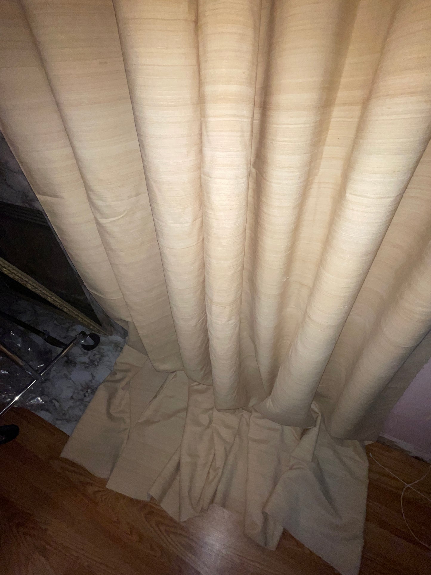 CURTAIN RENTAL TAN BEIGE RAW SILK STRIA STRIPE FABRIC pan PANELS NATURAL ORGANIC