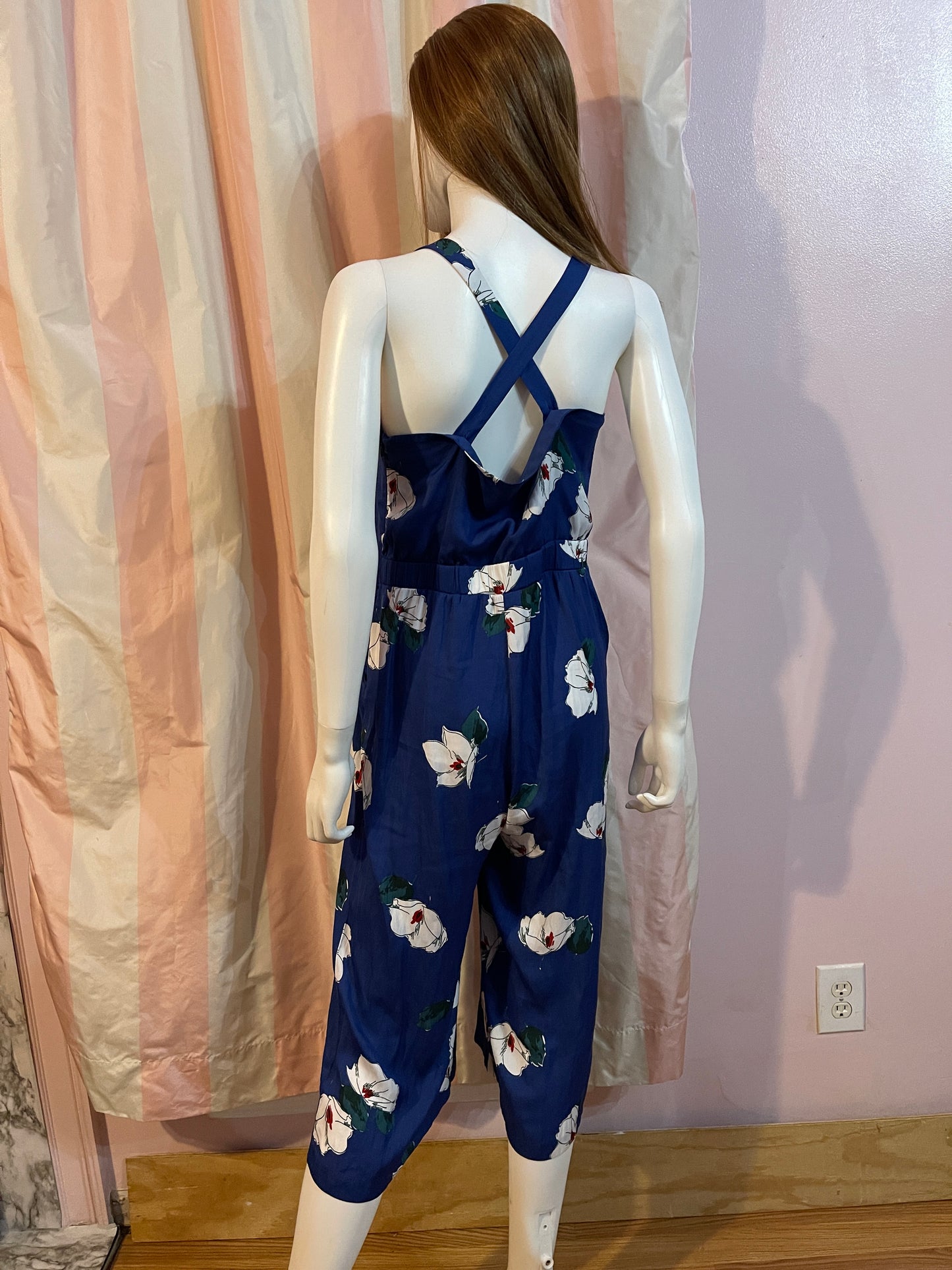 Royal blue floral pantsuit romper culottes