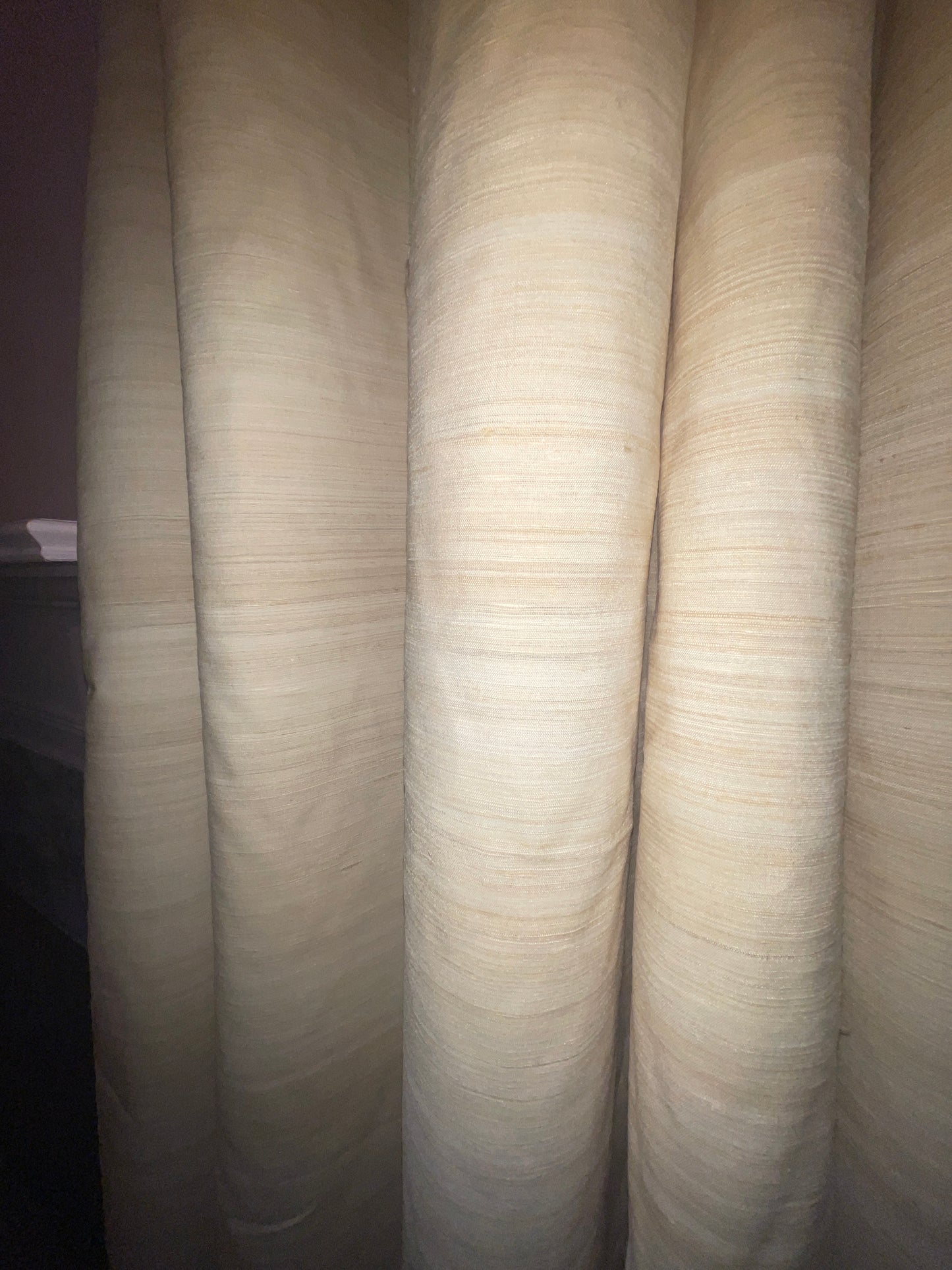 CURTAIN RENTAL TAN BEIGE RAW SILK STRIA STRIPE FABRIC pan PANELS NATURAL ORGANIC