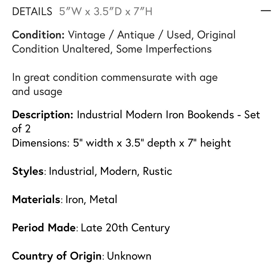 Rental cast iron book ends industrial