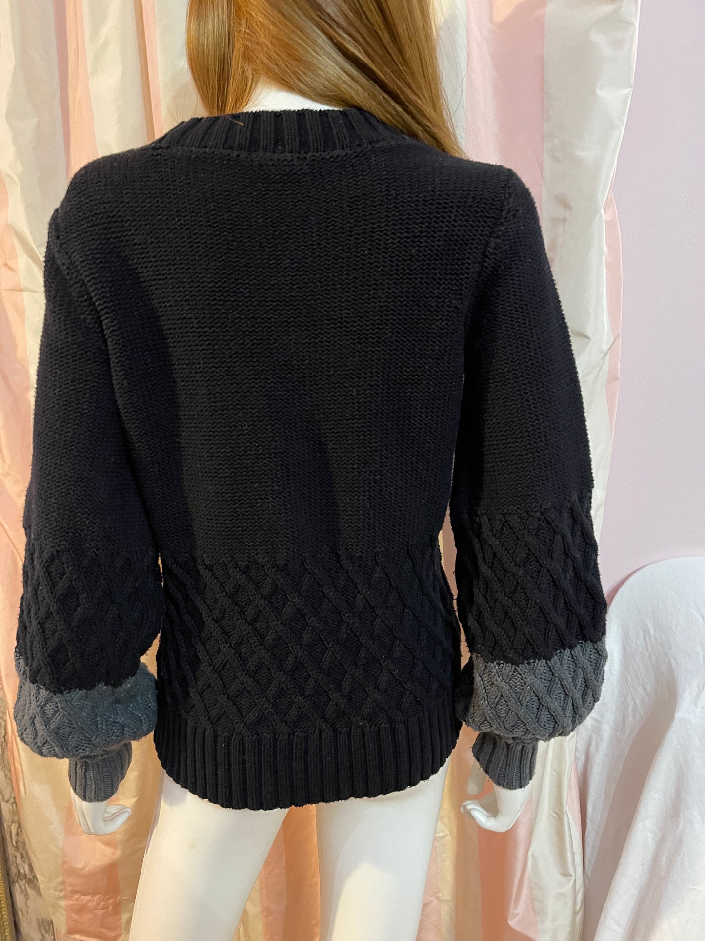 Black Gray Cable Knit Sweater