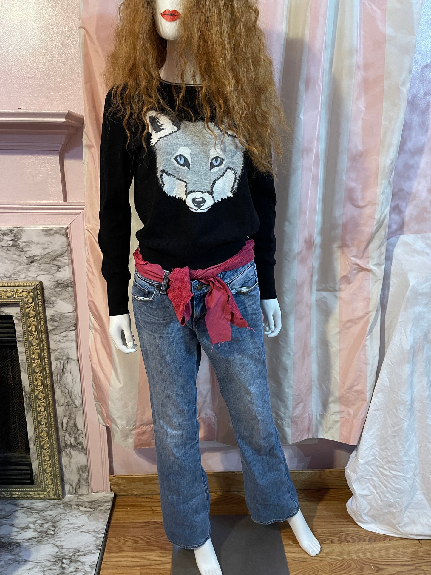 Black Wolf Sweater & Distressed Jeans