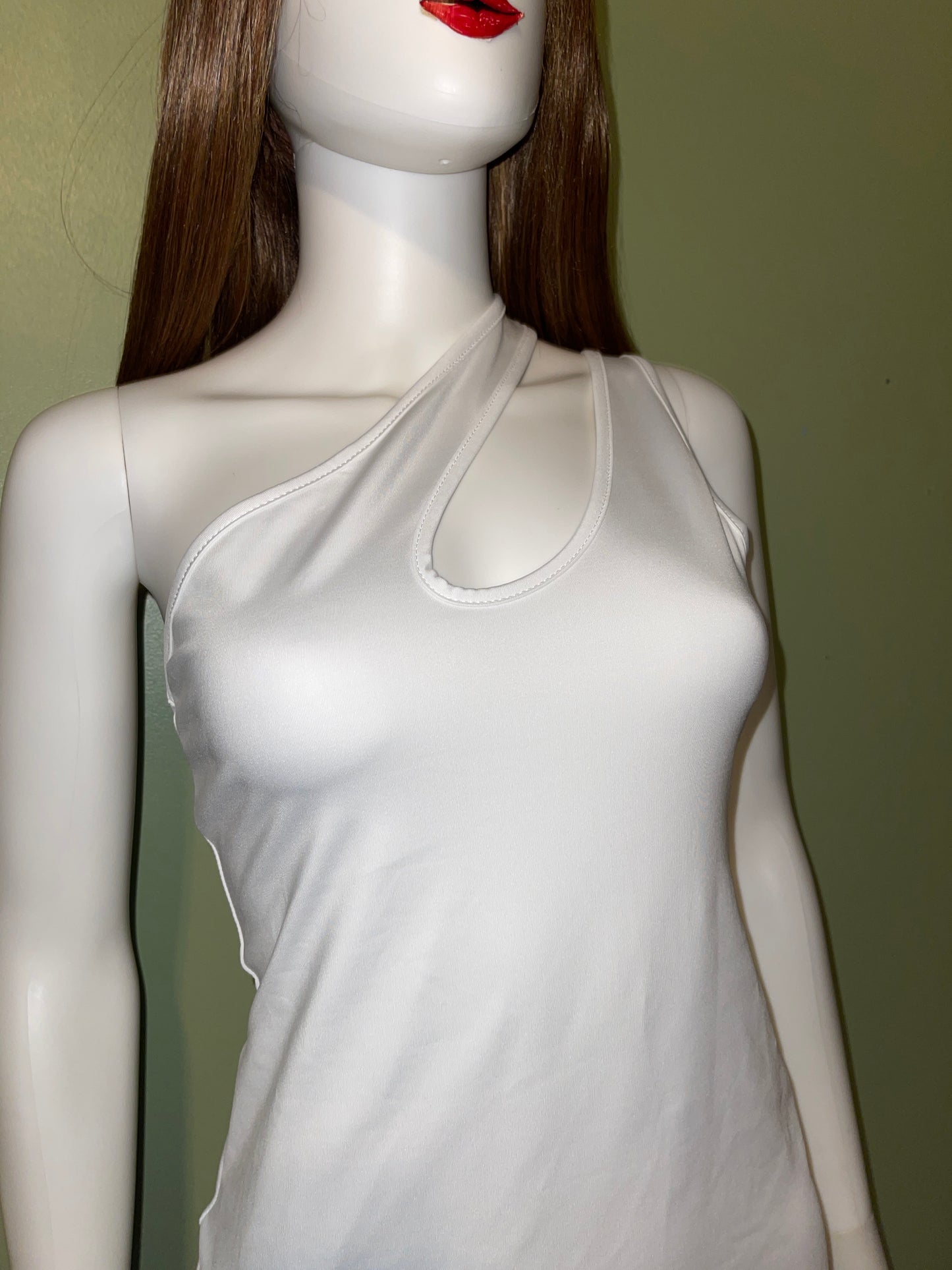 DRESS RENTAL WHITE asymmetrical one shoulder sleeveless stretch mini WEDDING DRESS