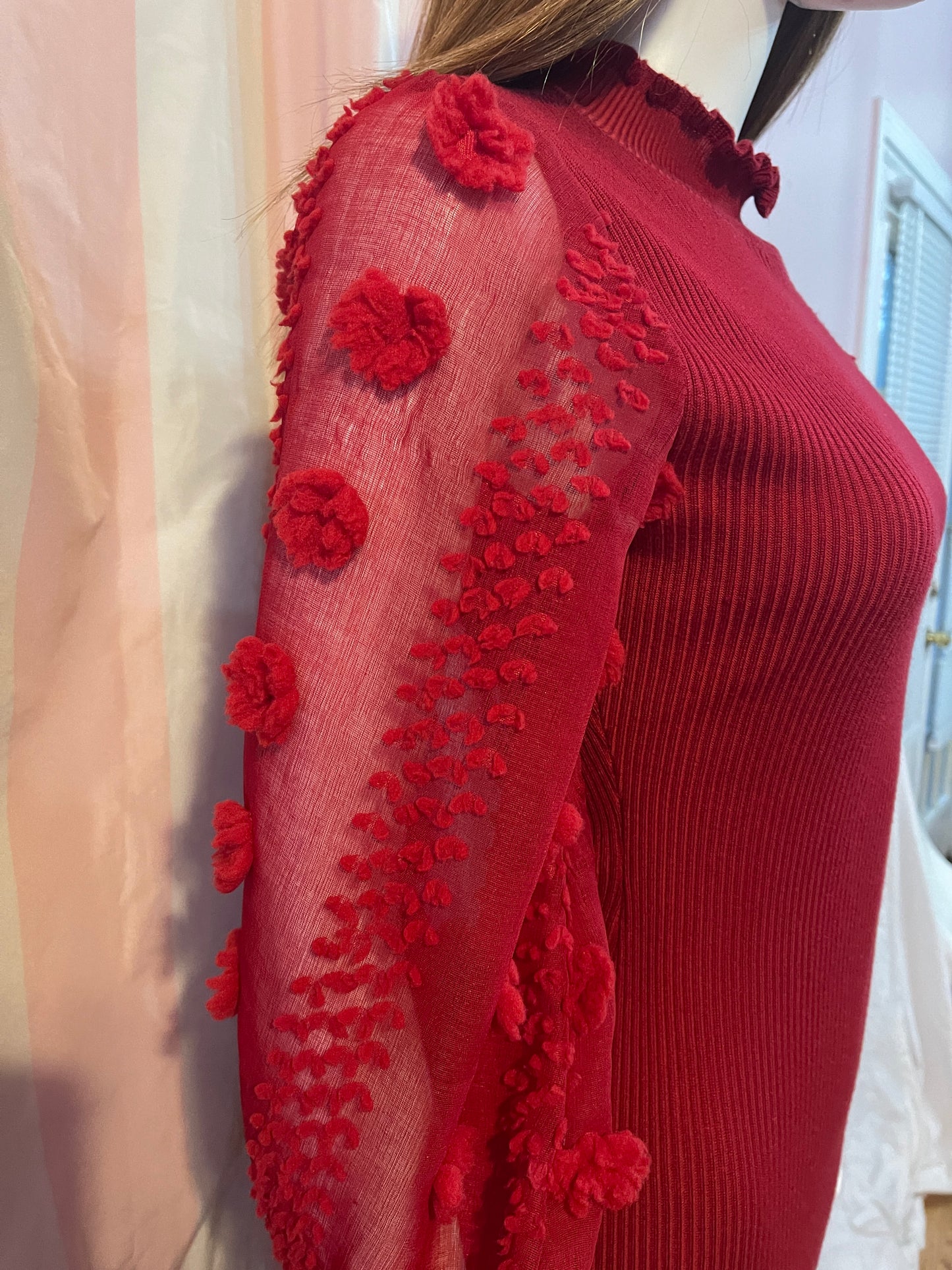Red Lace Knit Sweater Dress
