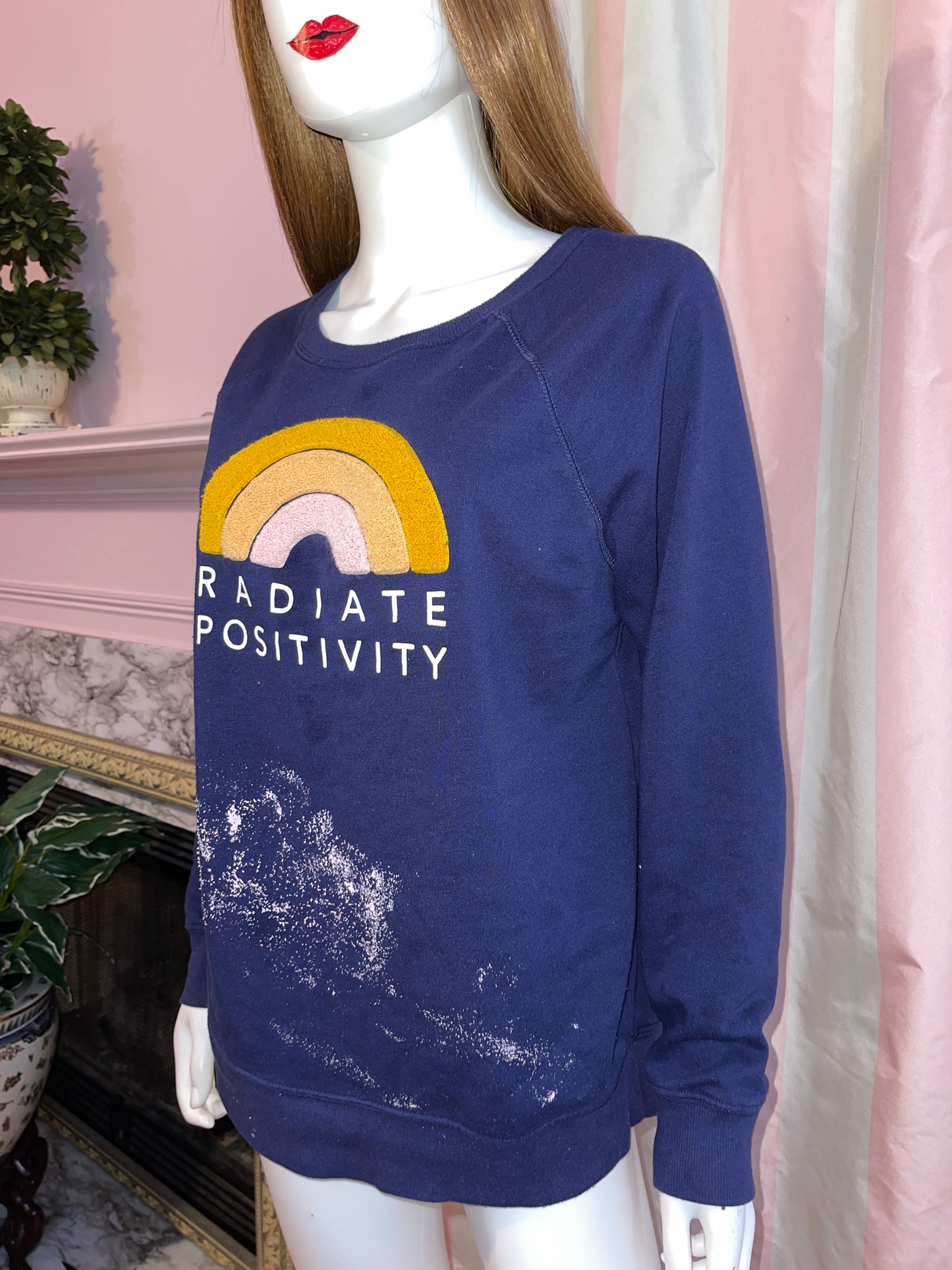 Radiate Positivity Embroidered Knit Sweatshirt Blue