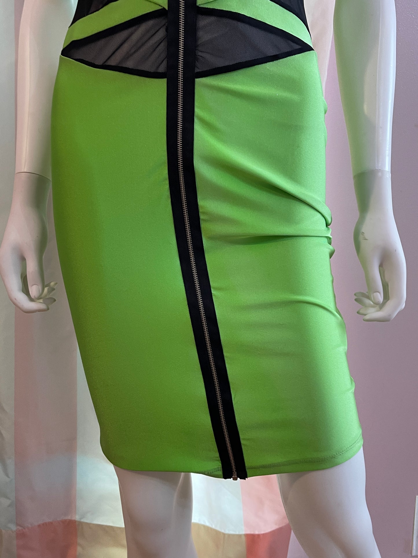 Green Black Sheer Club Bodycon Dress