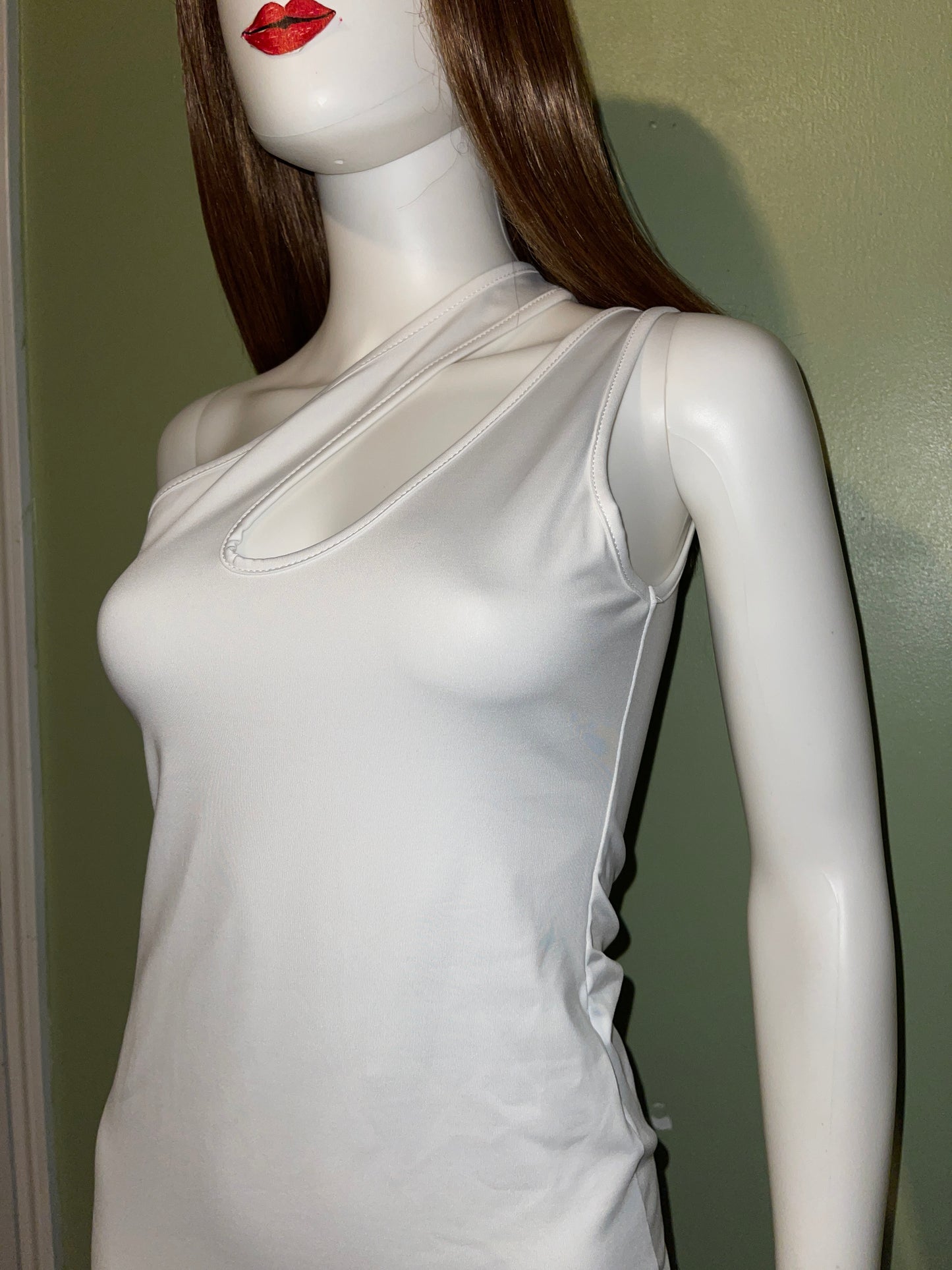 DRESS RENTAL WHITE asymmetrical one shoulder sleeveless stretch mini WEDDING DRESS