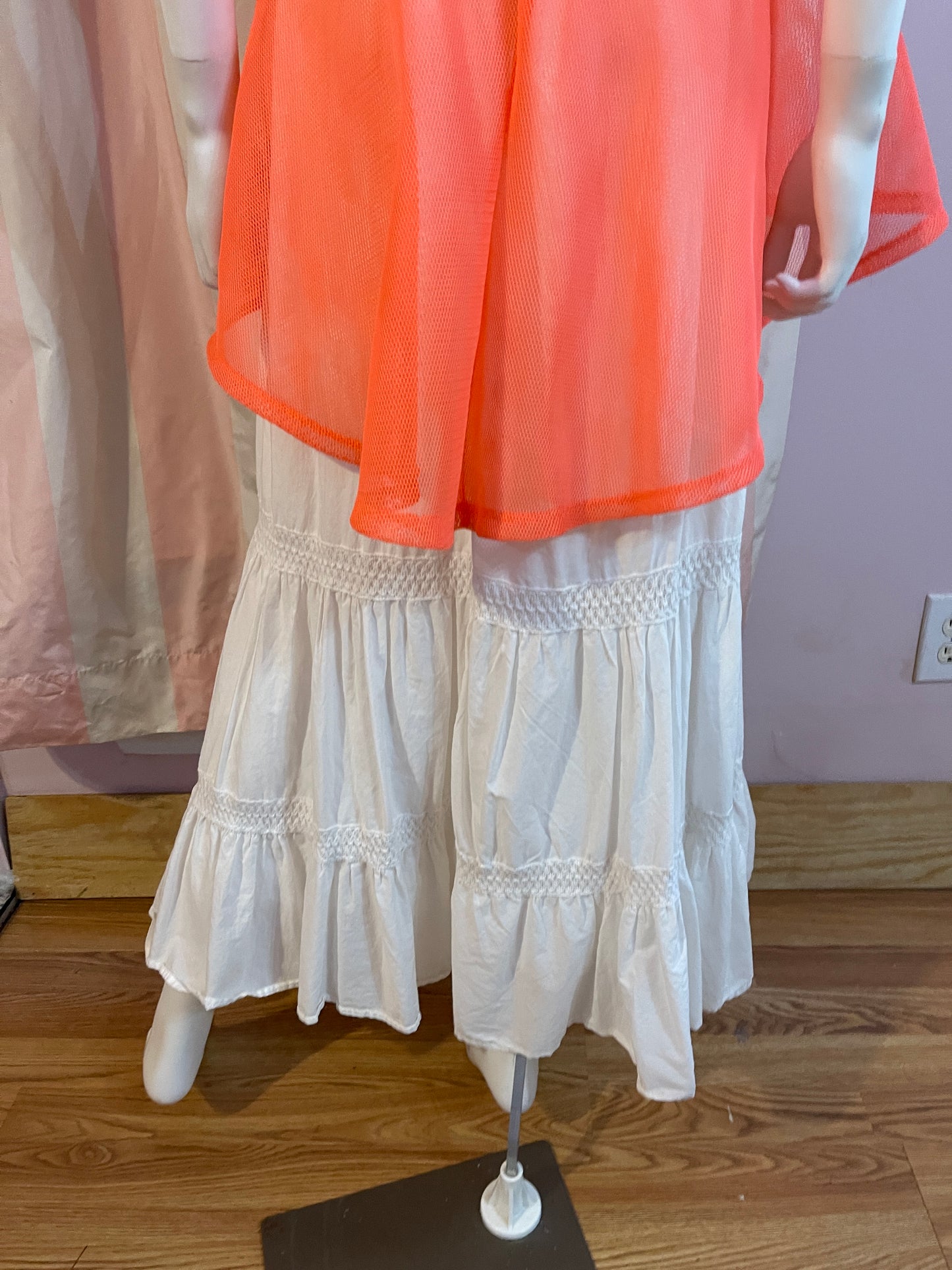 Orange Net Top & White Cotton Skirt
