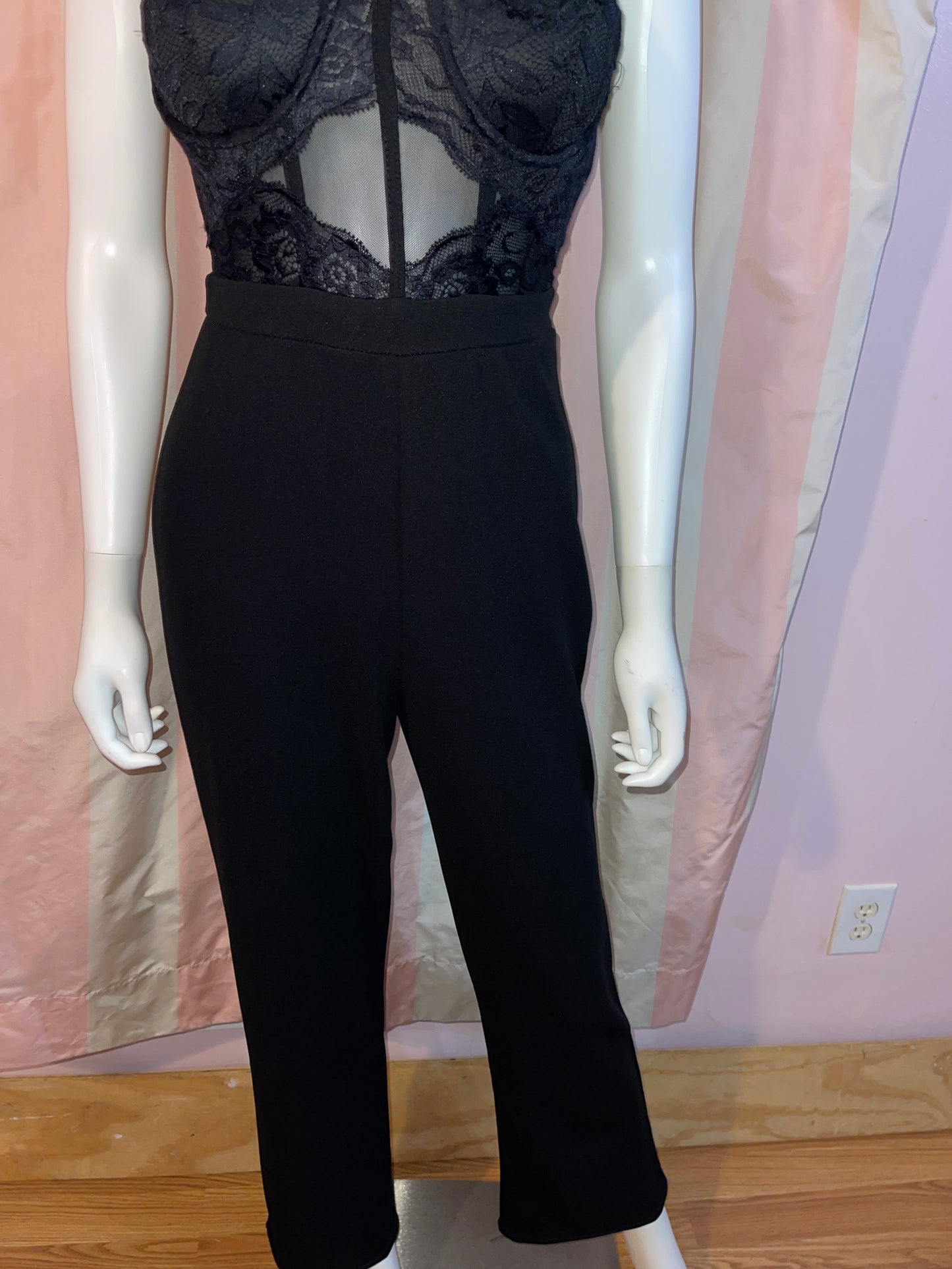 Black Lace Bustier Corset Bodysuit Pantsuit