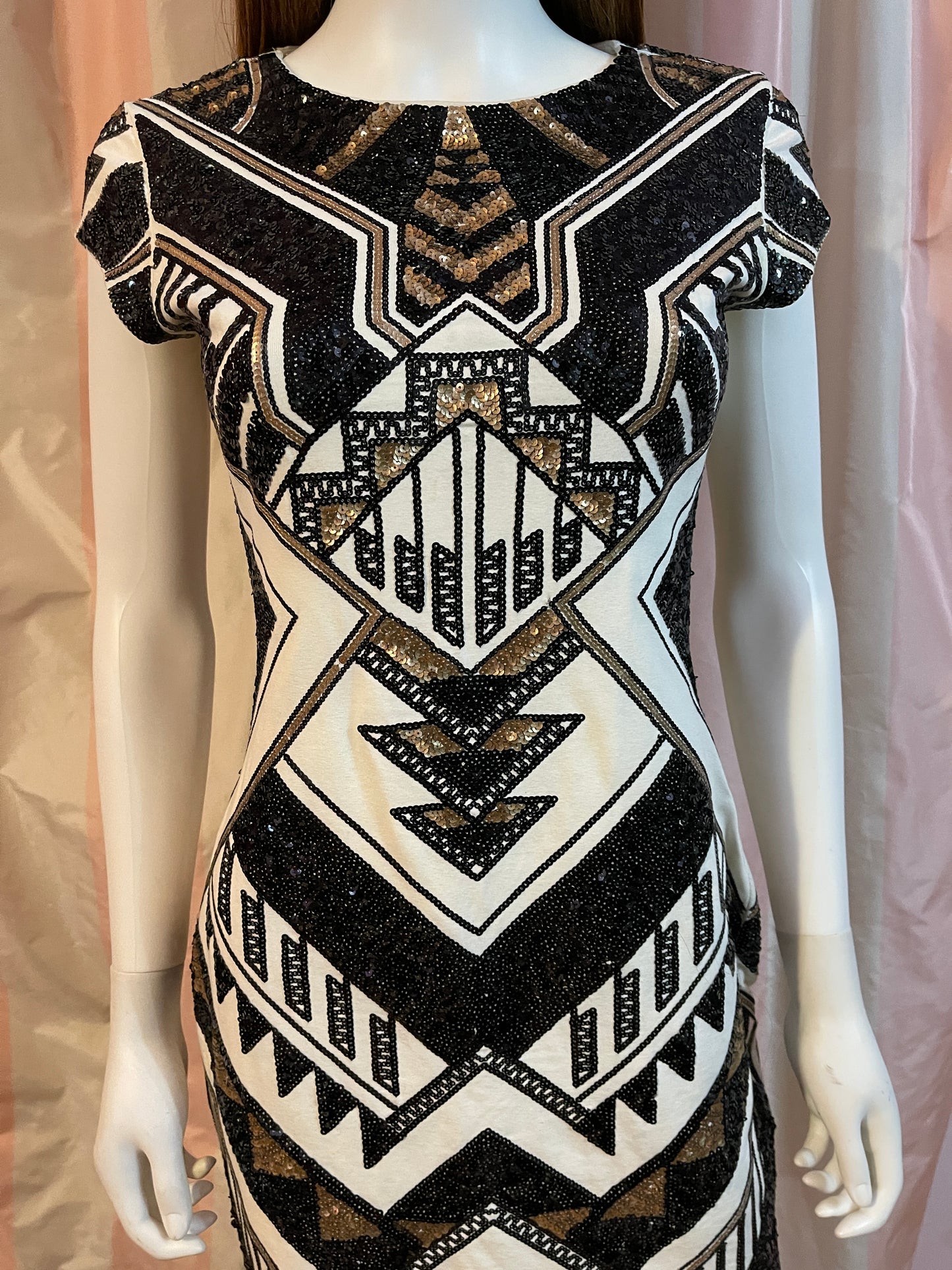 White Black Tribal Abstract Sequin Mini Dress