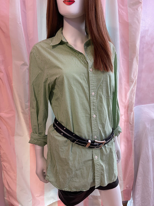 Green Checked Gingham Cotton Button Down Shirt