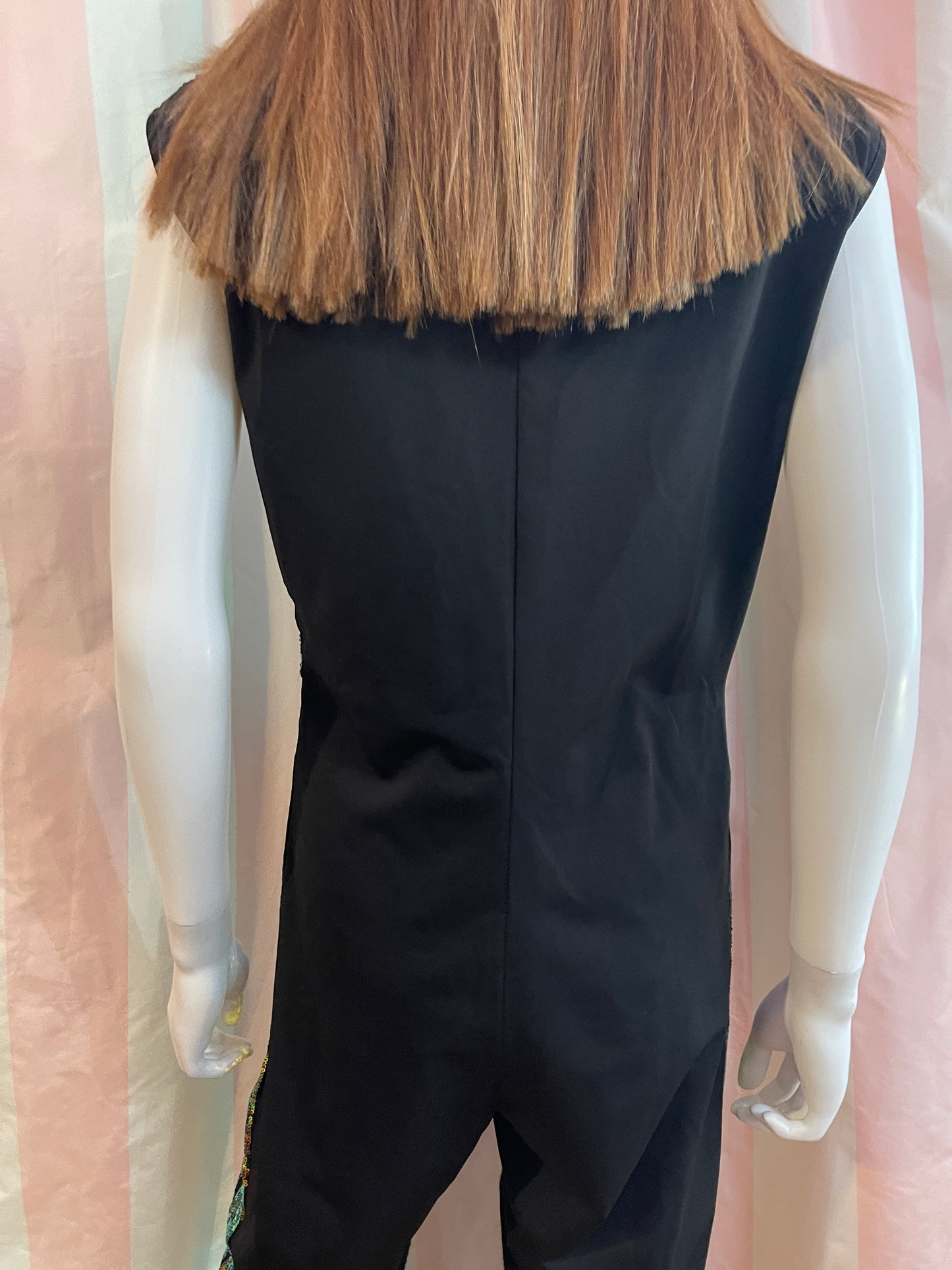 Vintage Black Blue Gold Sequin Jumpsuit