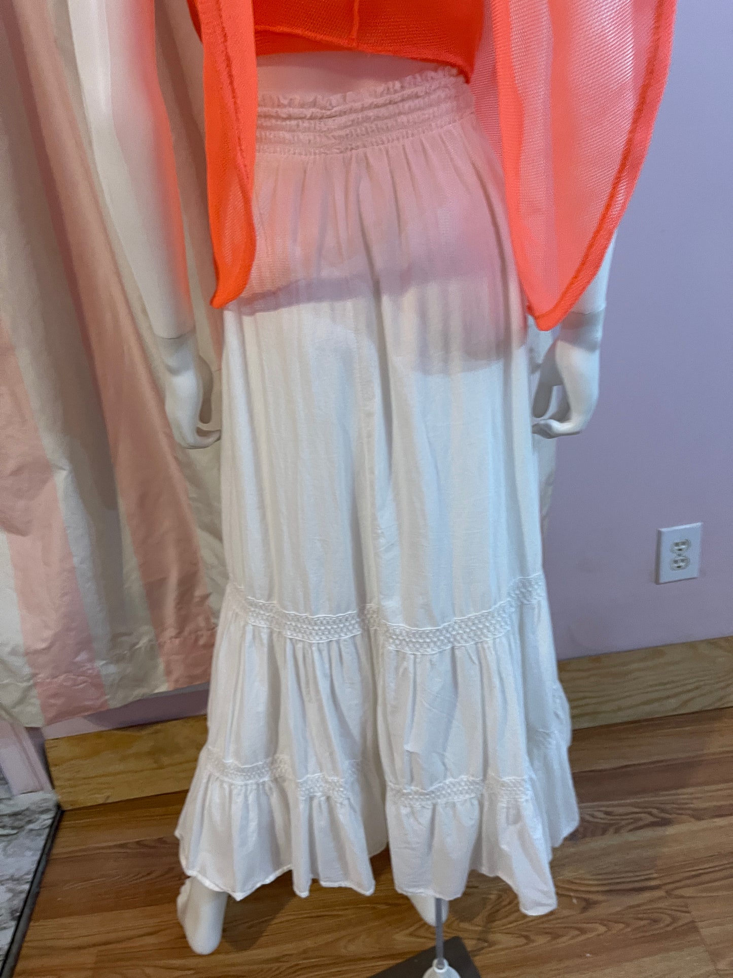 Orange Net Top & White Cotton Skirt