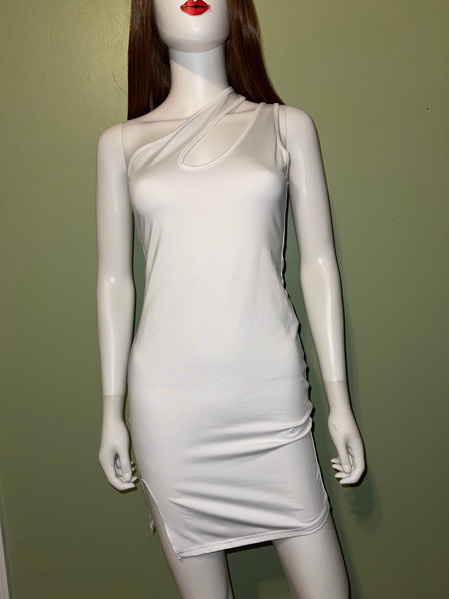 DRESS RENTAL WHITE asymmetrical one shoulder sleeveless stretch mini WEDDING DRESS