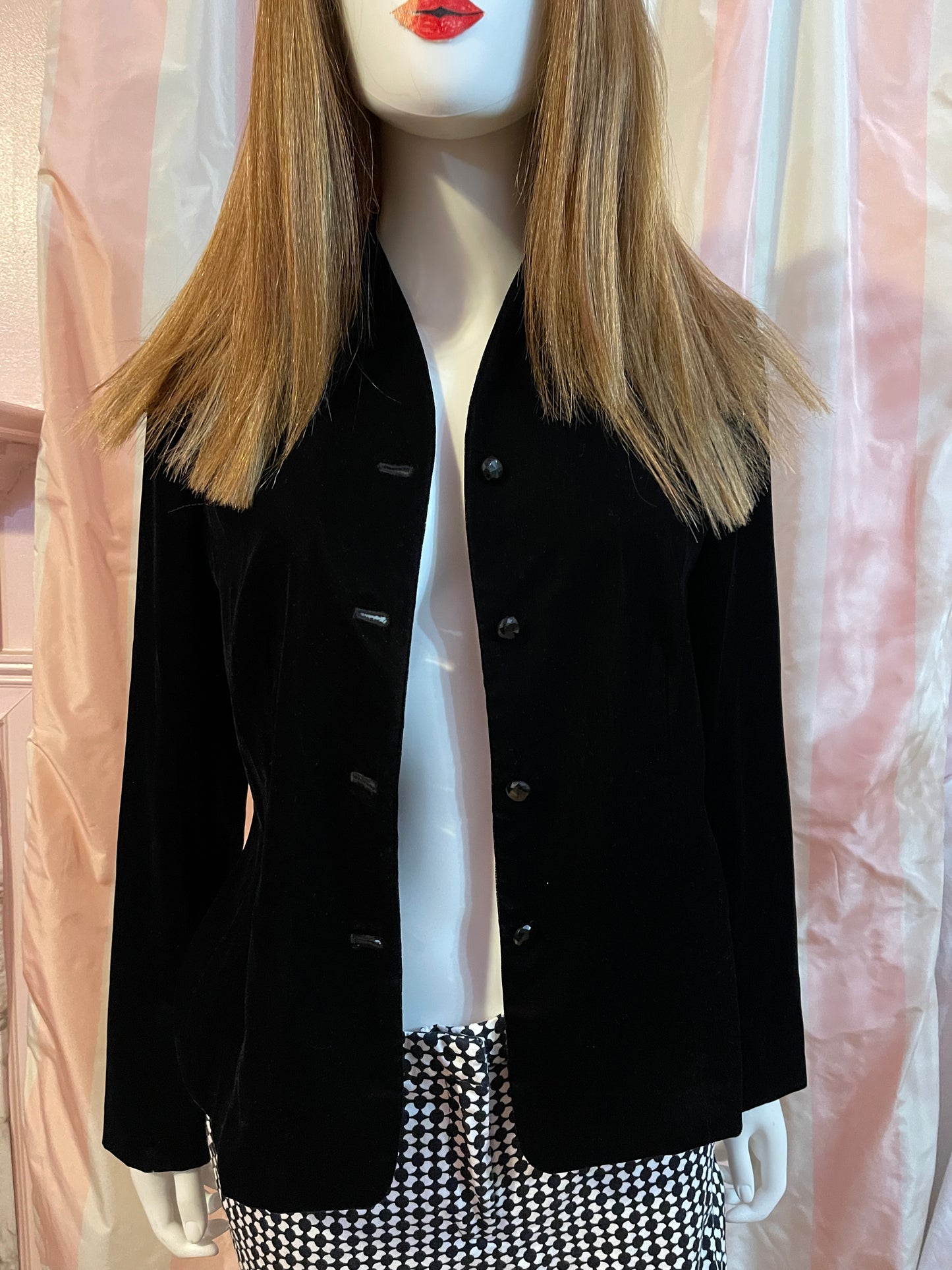 Black Velvet Shirt Jacket & Blk White Trouser Pants
