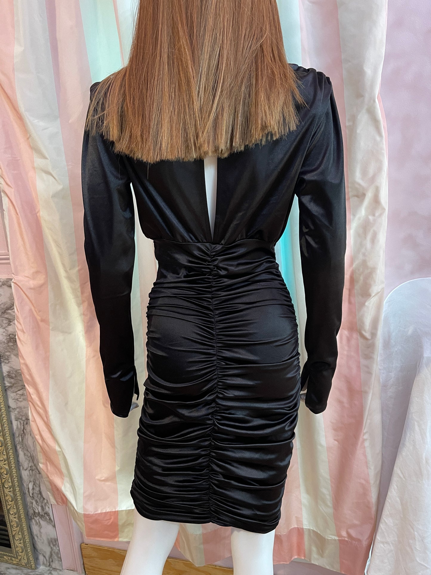 Blacks Satin Victorian Stretch Ruche Dress