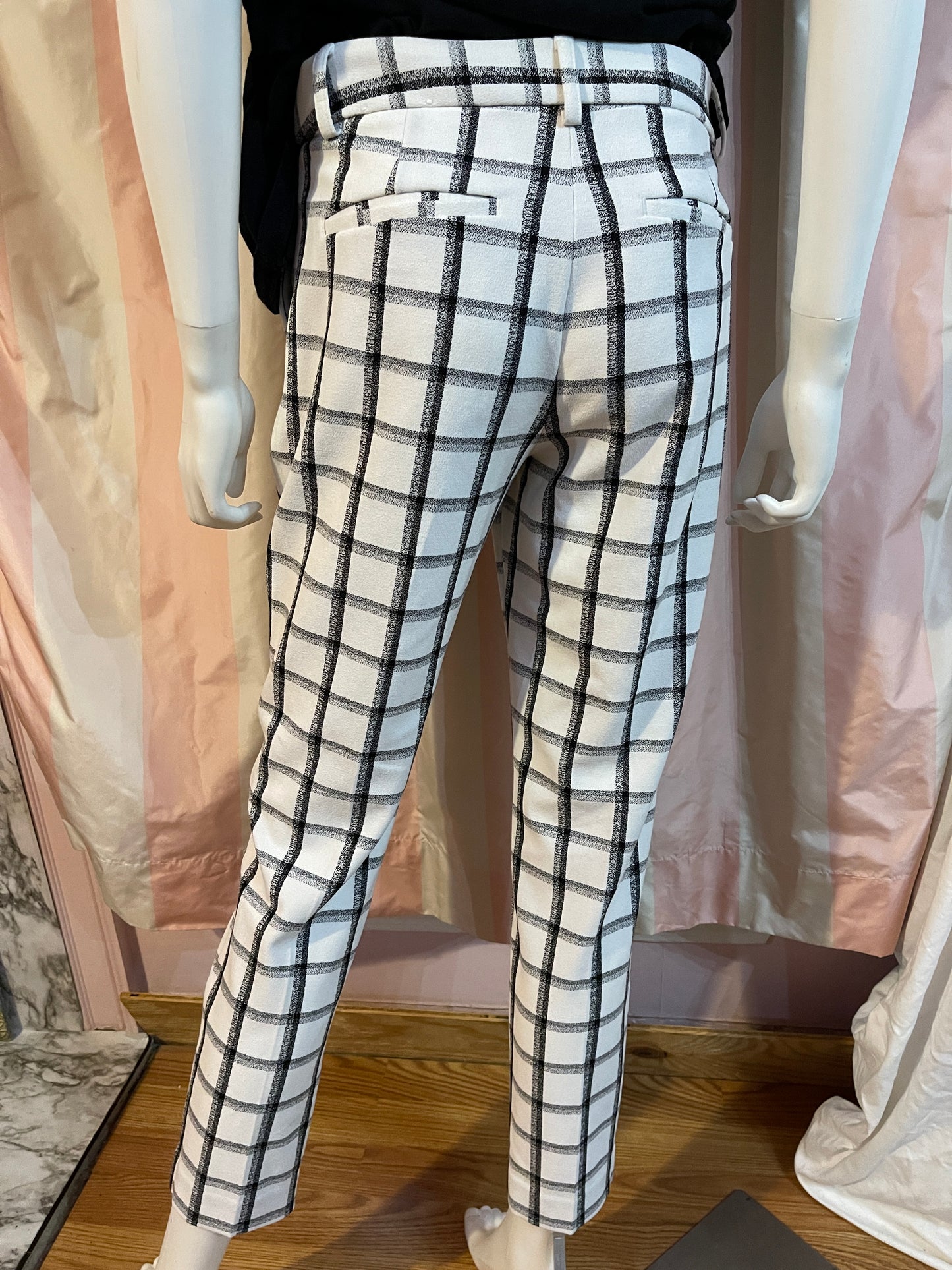 Black Cut Out Large Tee Shirt with White Plaid Trousers