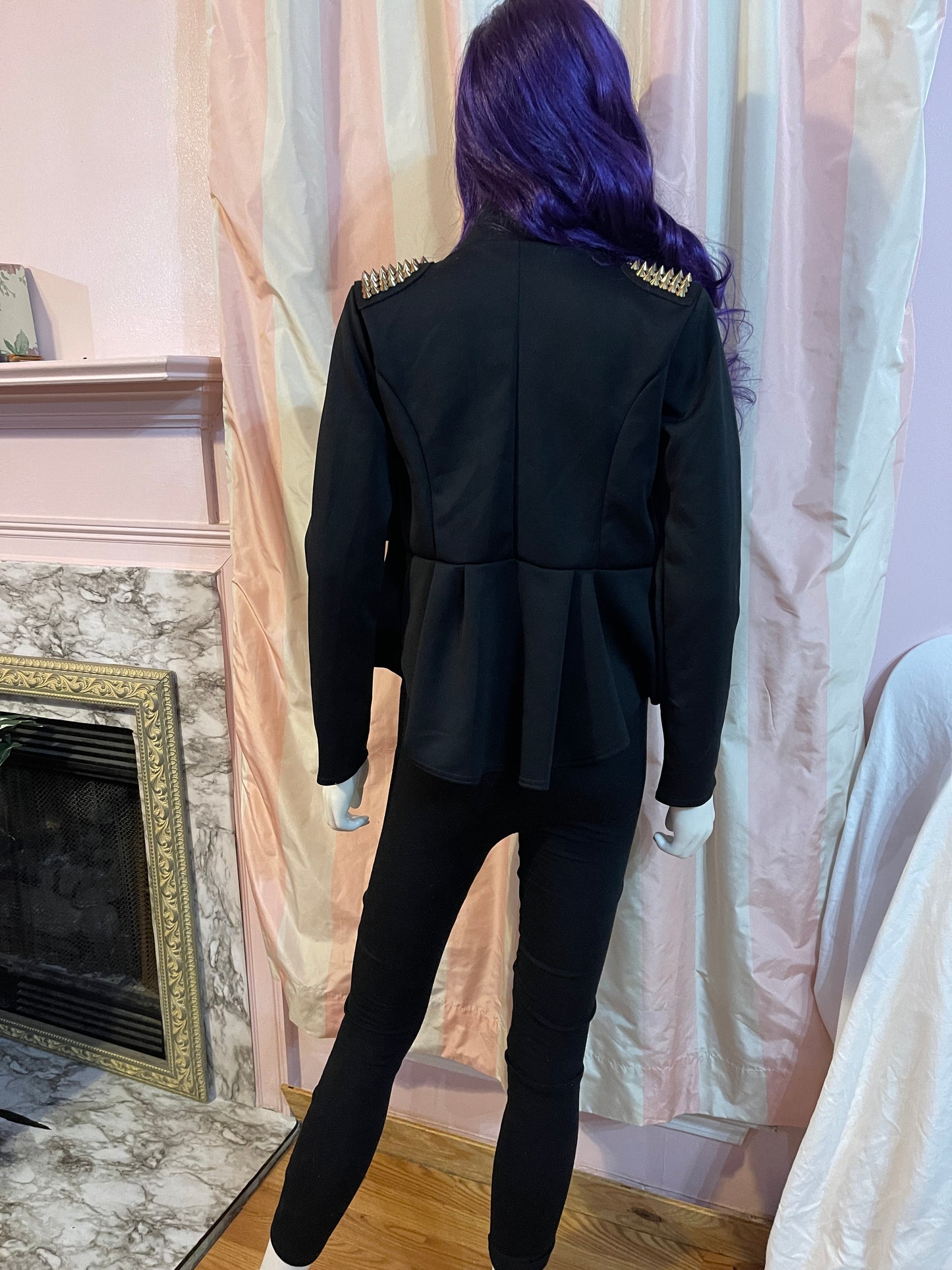 Black Gold Studded Tuxedo Crop Jacket & Black Knit Leggings