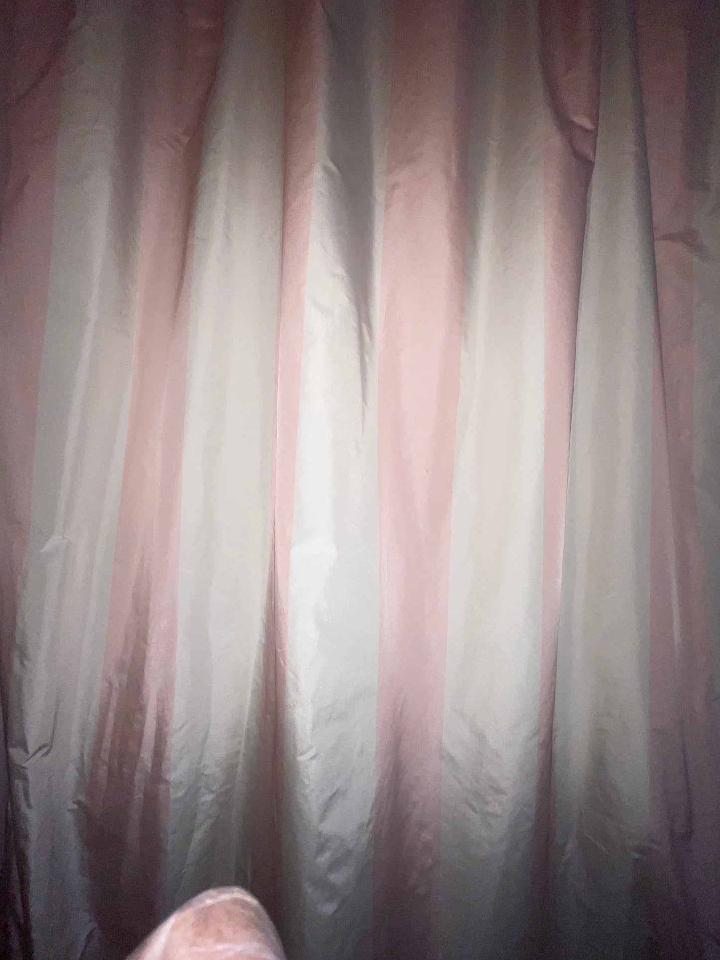 CURTAIN RENTAL PINK WHITE STRIPED SATIN SILK LINED CURTAIN PANELS