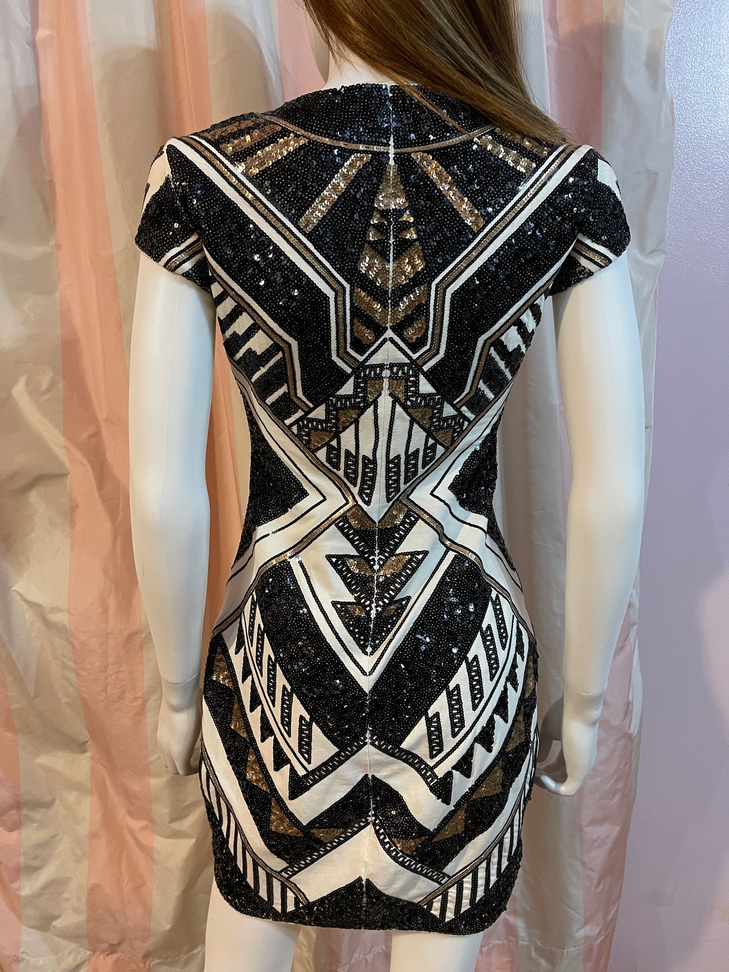 White Black Tribal Abstract Sequin Mini Dress