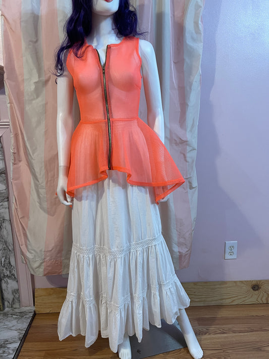 Orange Net Top & White Cotton Skirt