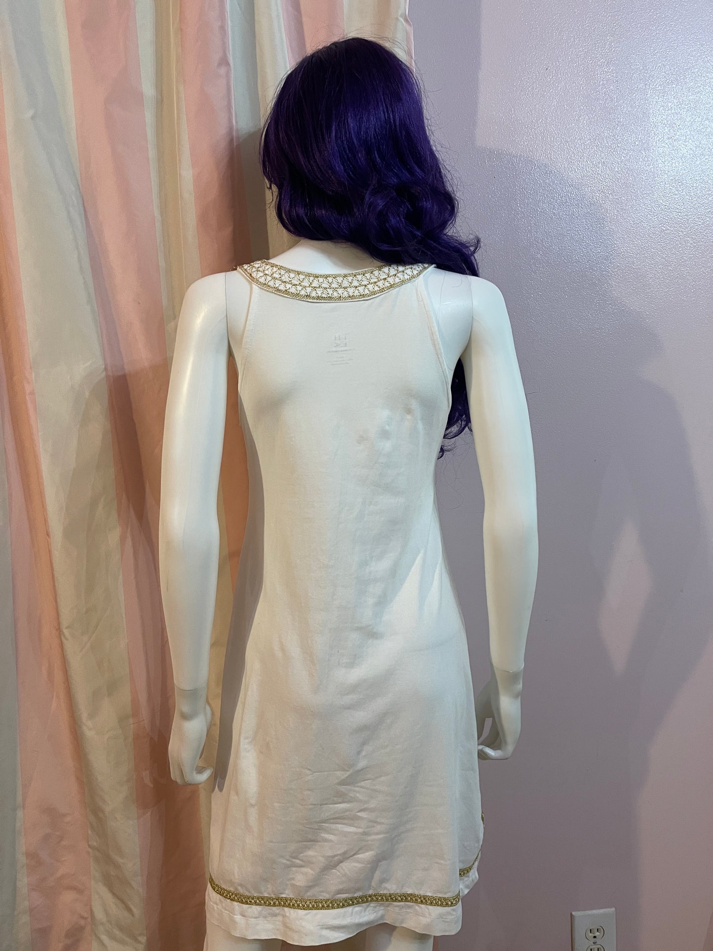 White Gold Embroidered Cotton Sheath Dress