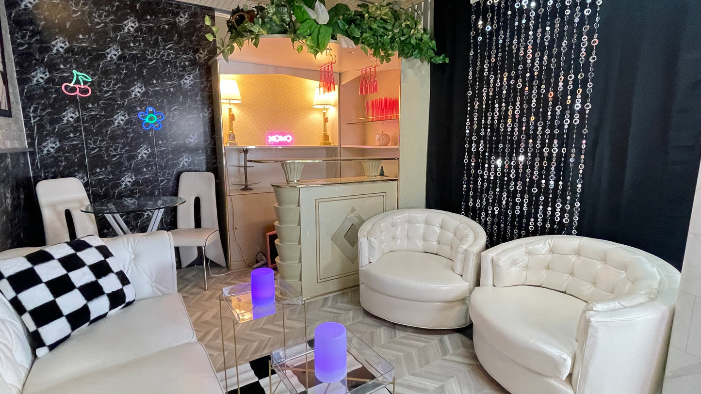 SOLD Modern White Tufted Faux Leather Tub Chairs