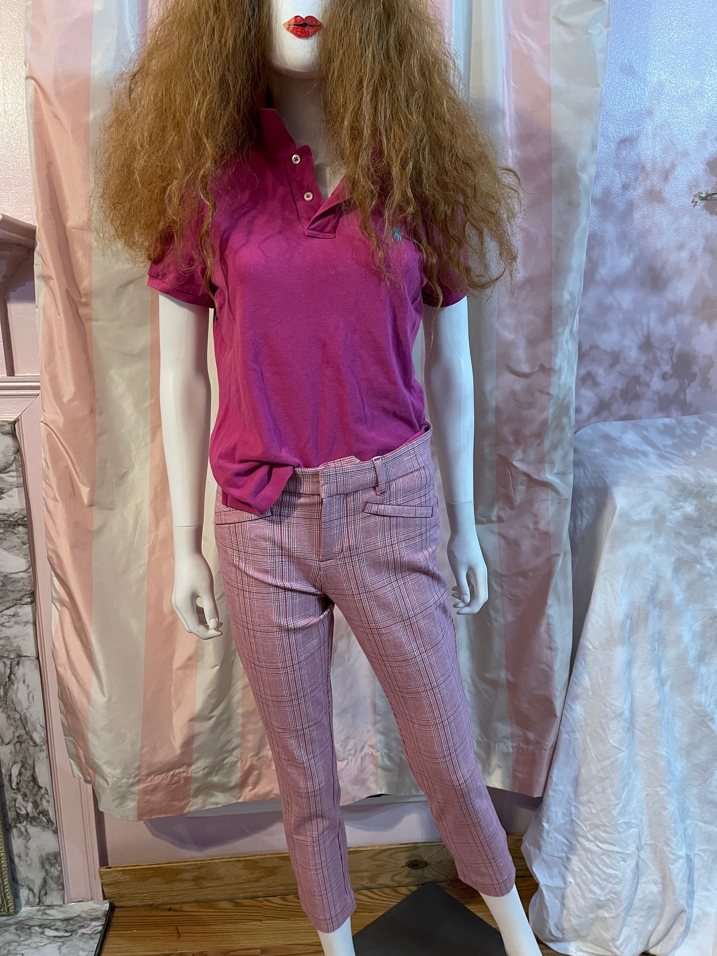 Pink Polo with Pink plaid trousers
