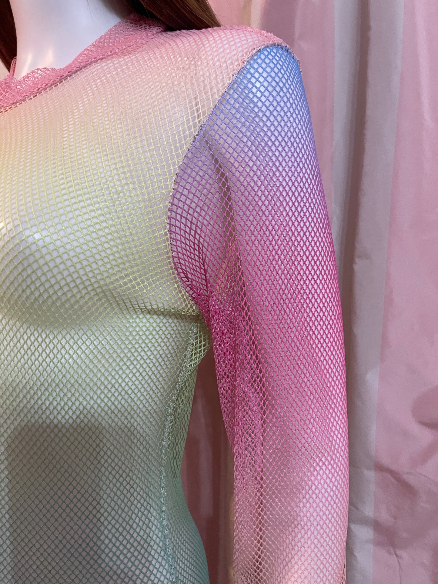 Beach Wedding Rainbow Neon Sheer Mesh Fishnet Bodycon Stretch Dress