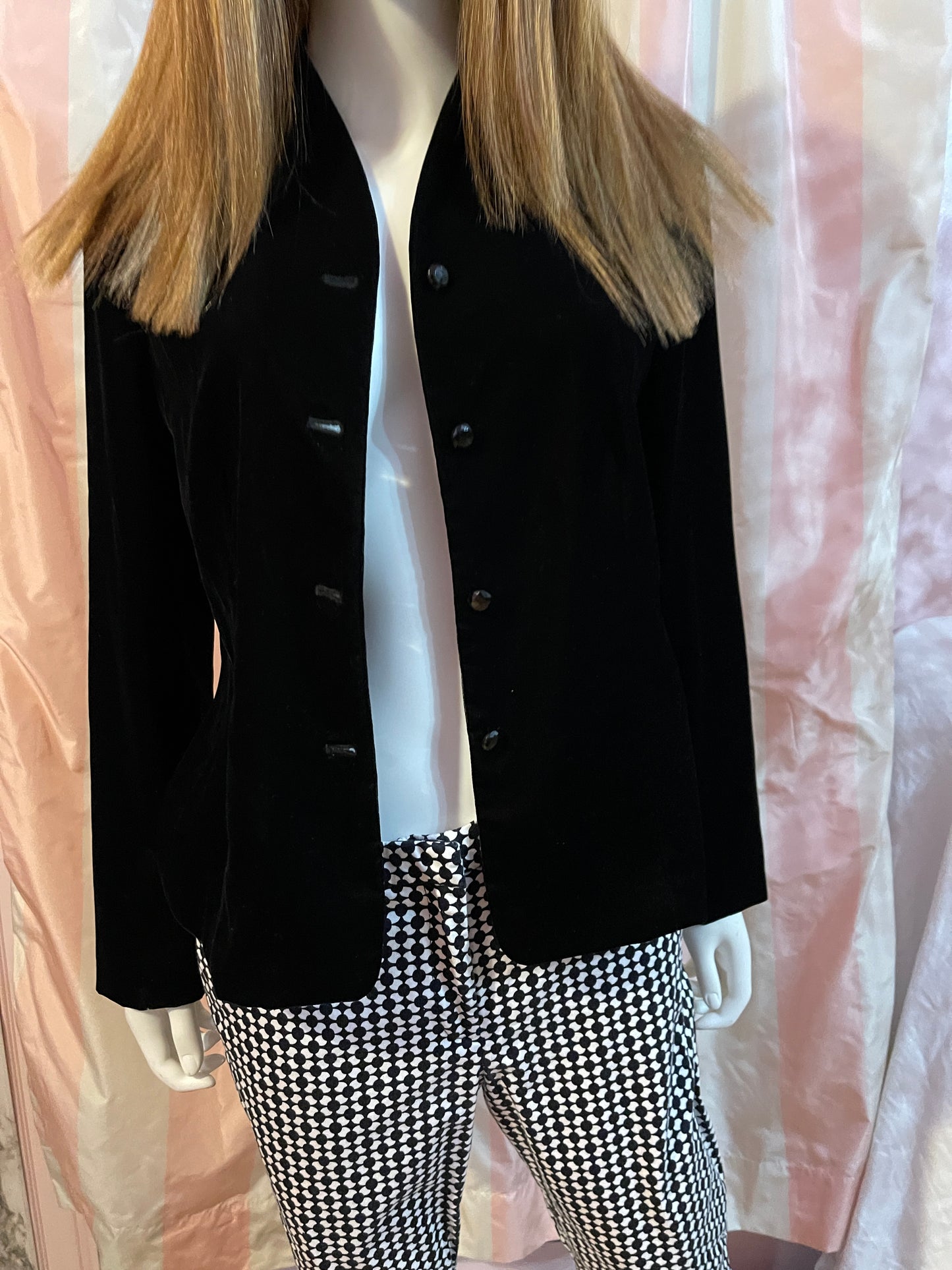 Black Velvet Shirt Jacket & Blk White Trouser Pants