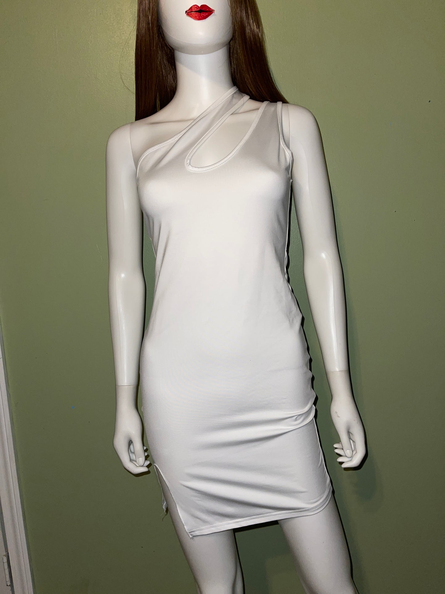 DRESS RENTAL WHITE asymmetrical one shoulder sleeveless stretch mini WEDDING DRESS