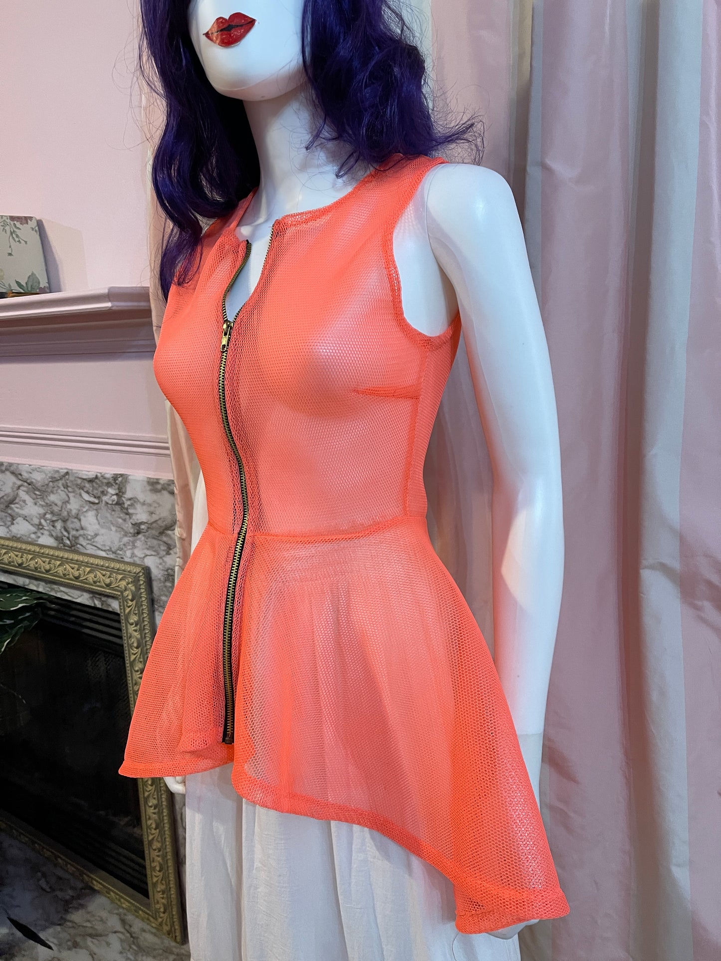 Orange Net Top & White Cotton Skirt