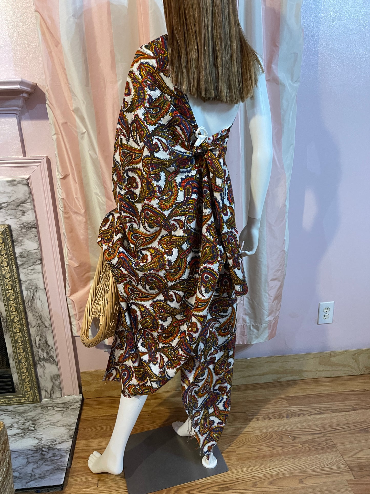 Raw Edge Wrap Paisley Kaftan Dress Beach Cover