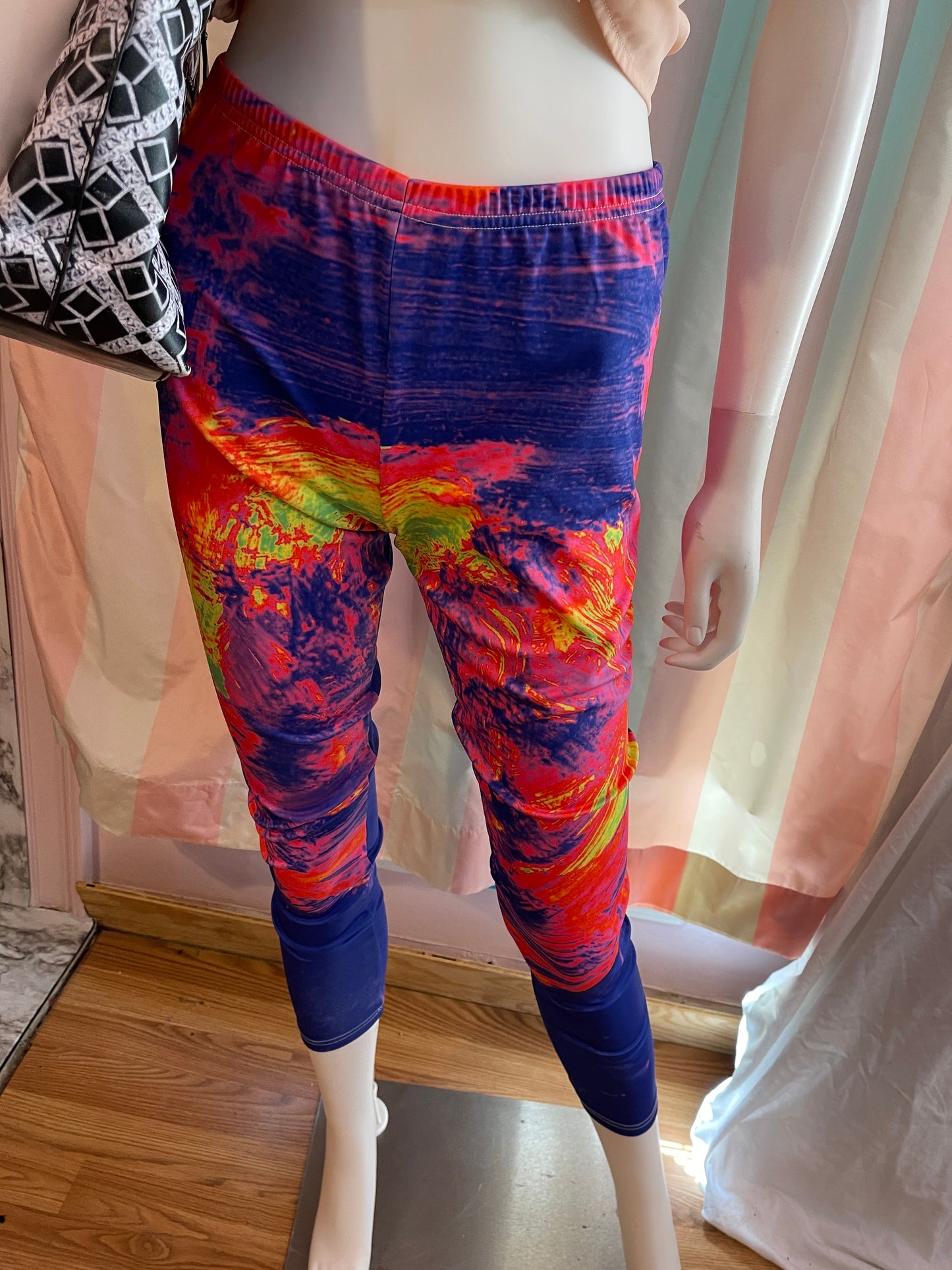 Blue Red Stretch Leggings