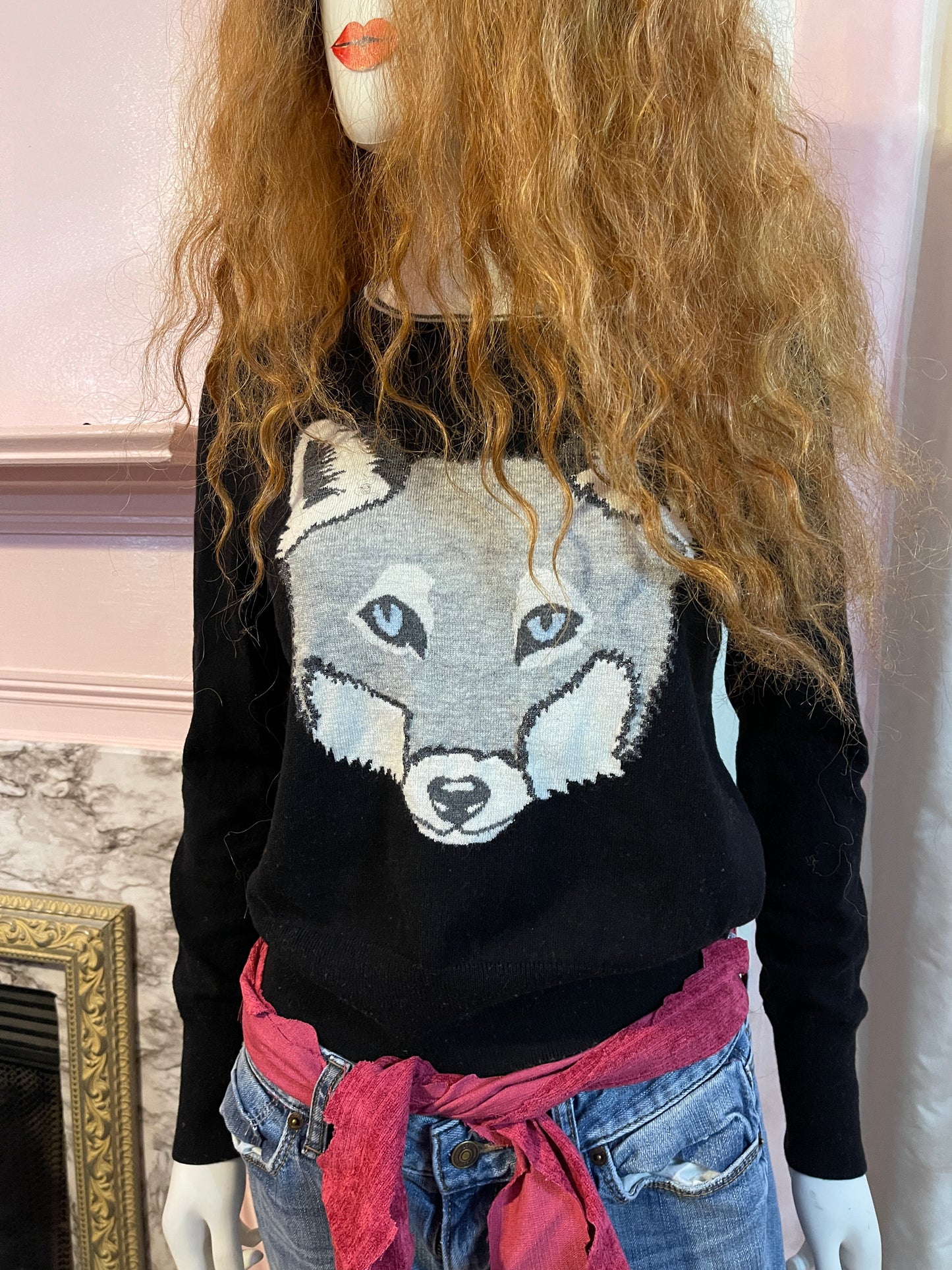 Black Wolf Sweater & Distressed Jeans