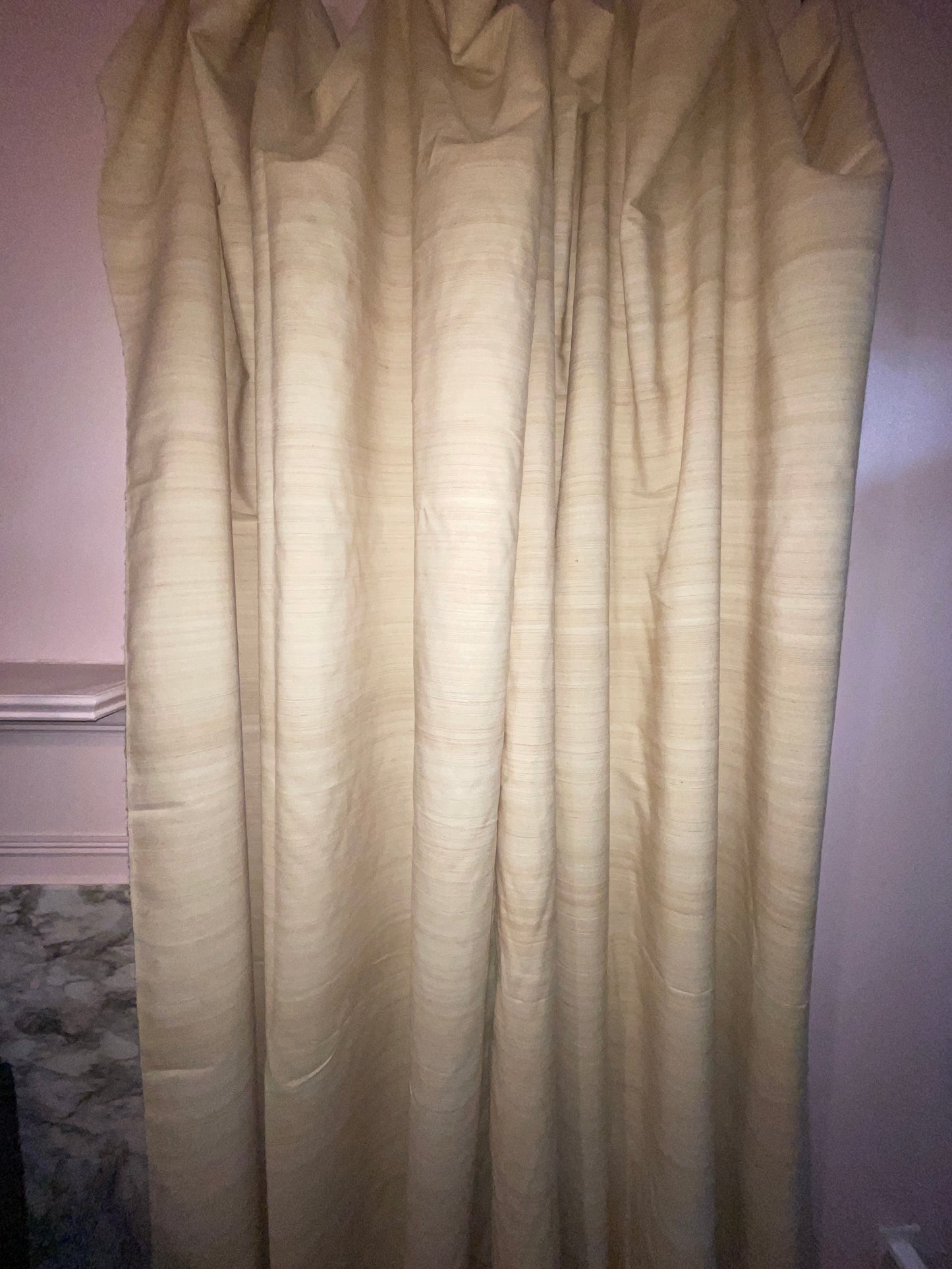 CURTAIN RENTAL TAN BEIGE RAW SILK STRIA STRIPE FABRIC pan PANELS NATURAL ORGANIC