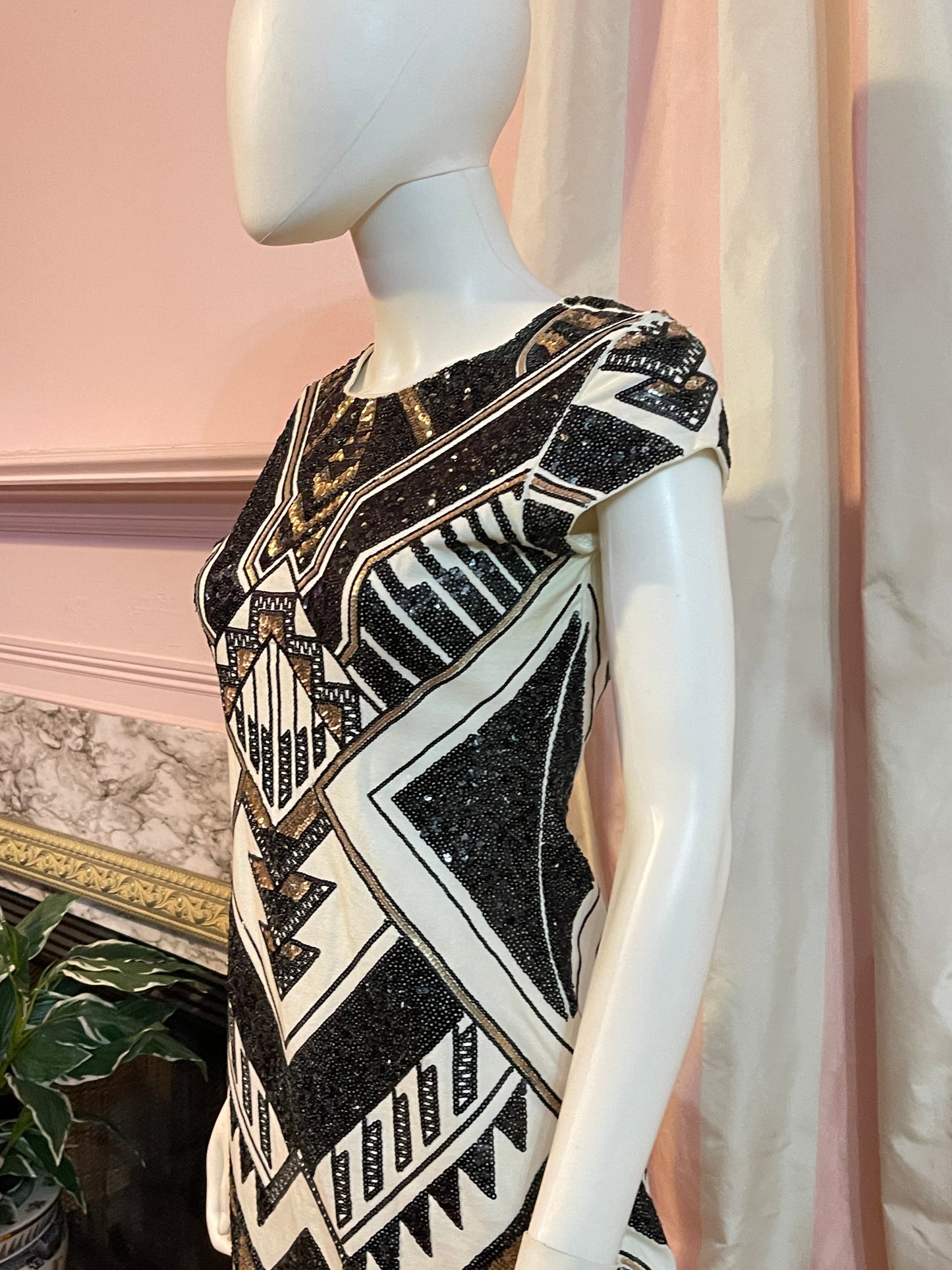 White Black Tribal Abstract Sequin Mini Dress