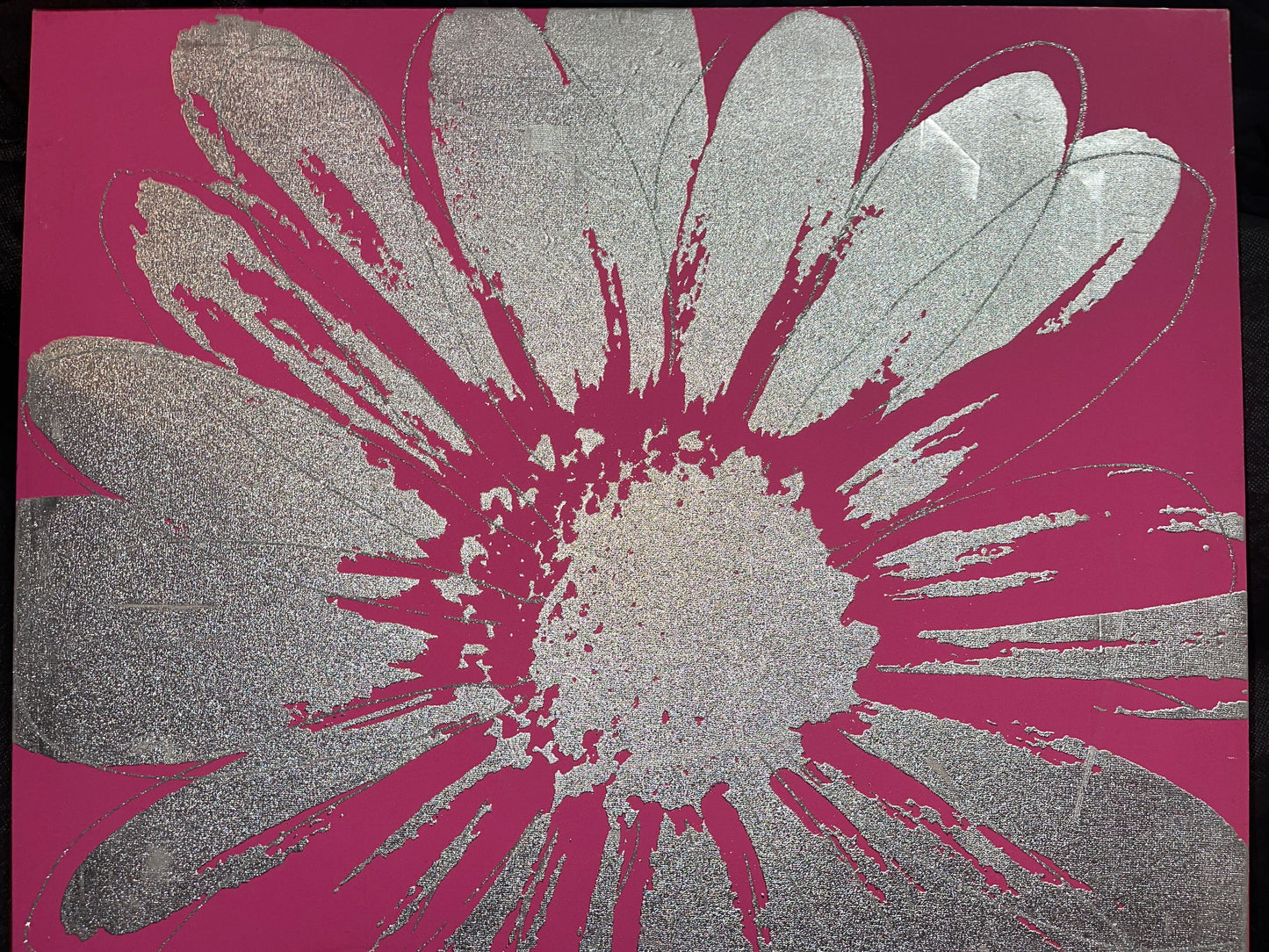 ART RENTAL HOT PINK SILVER GLITTER FLORAL FLOWER PRINT