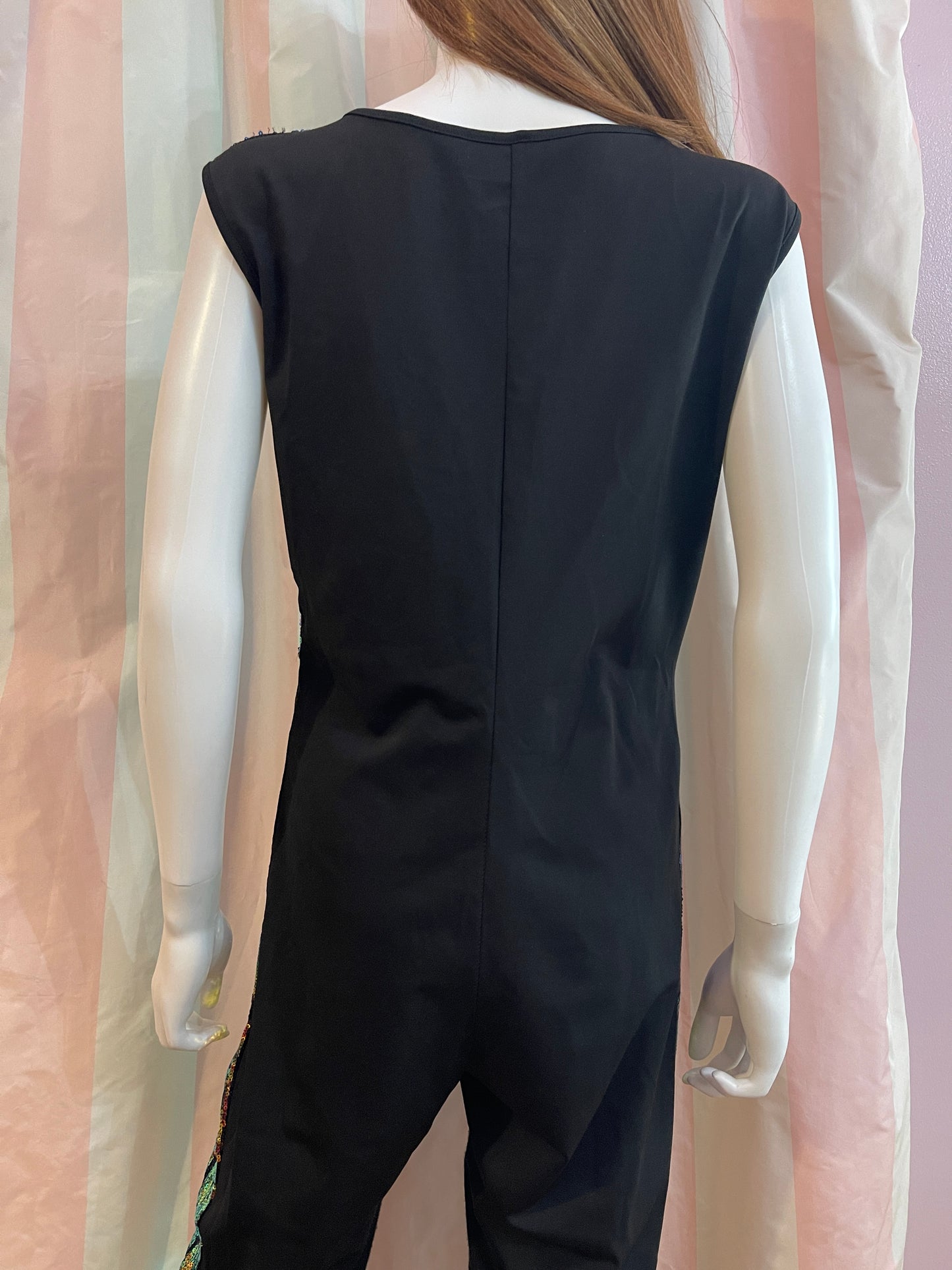 Vintage Black Blue Gold Sequin Jumpsuit