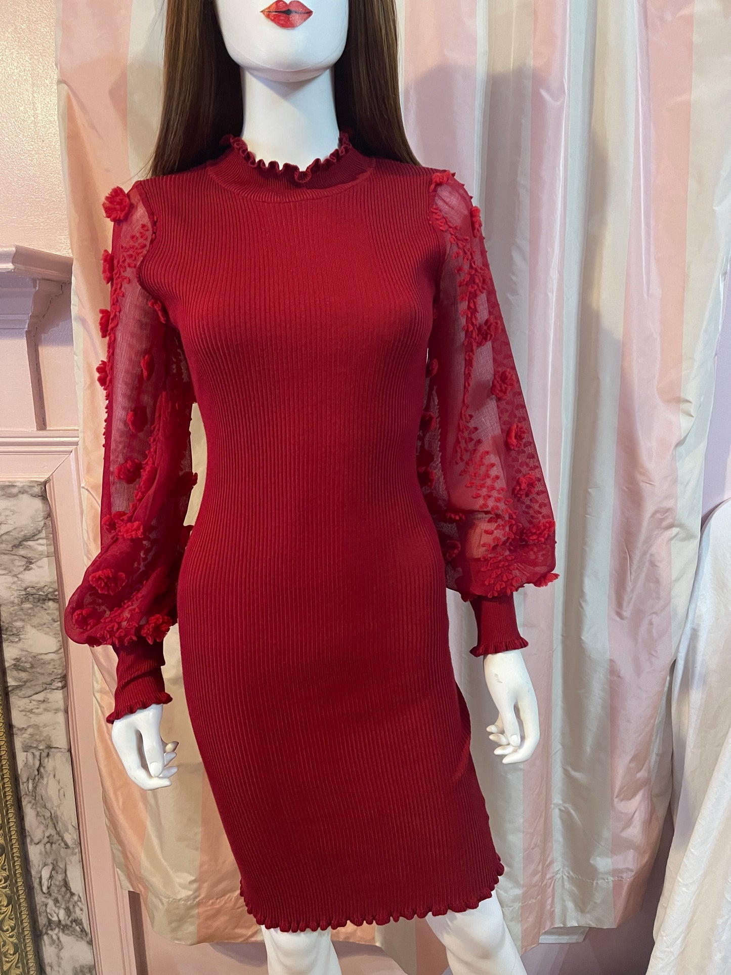 Red Lace Knit Sweater Dress