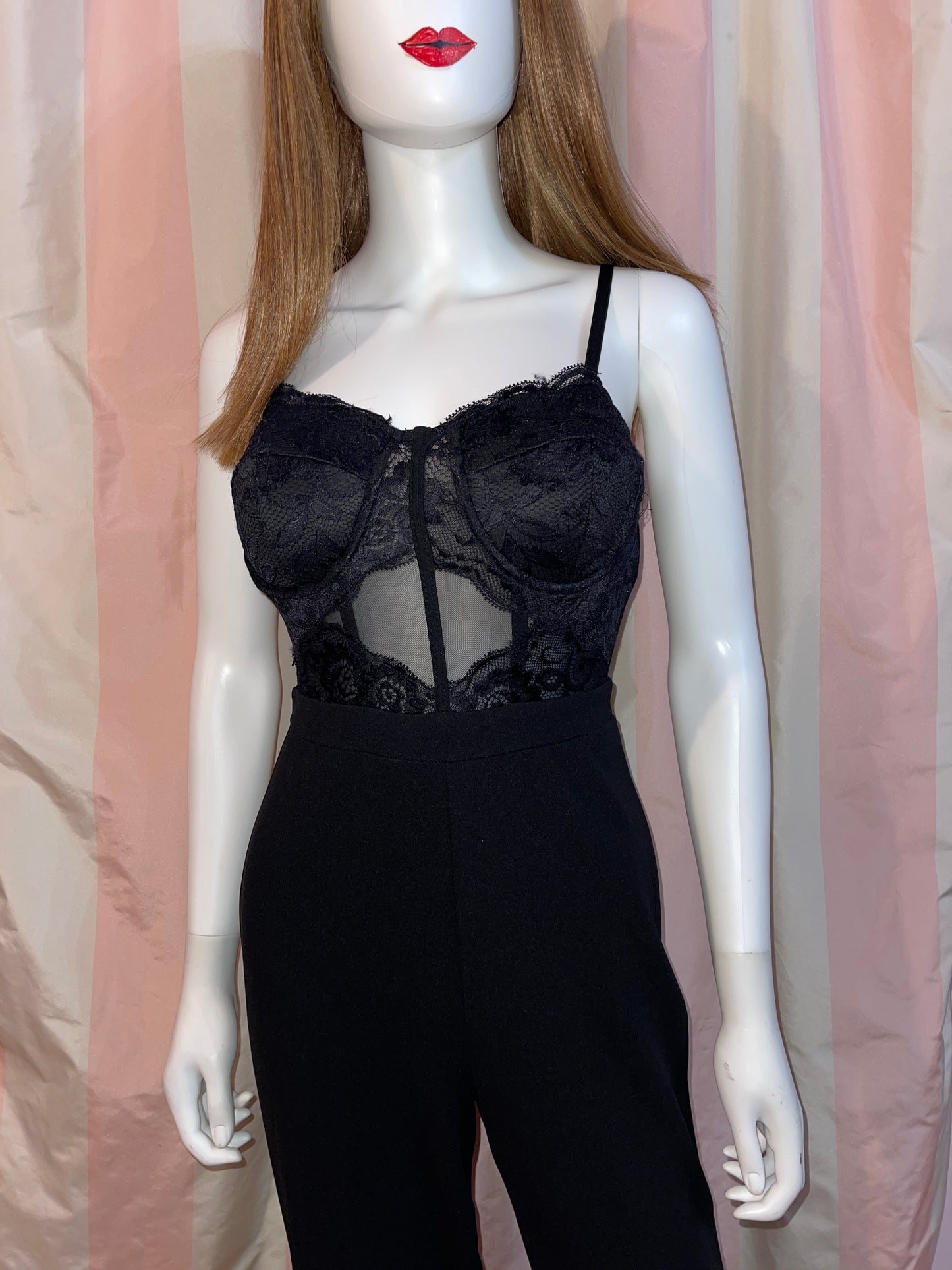 Black Lace Bustier Corset Bodysuit Pantsuit