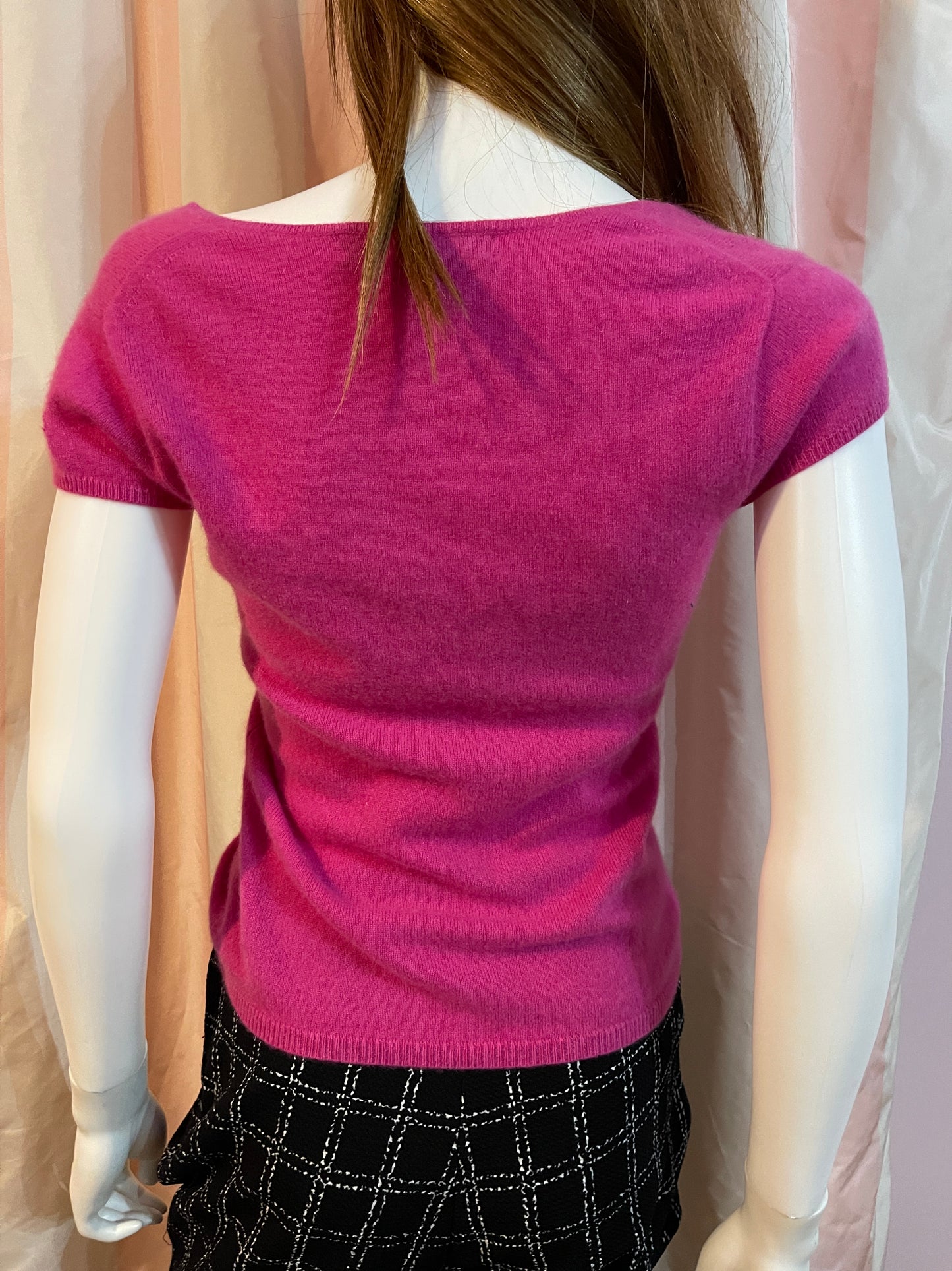 Hot Pink Fuschia Cashmere 100% Sweater & Black Pants