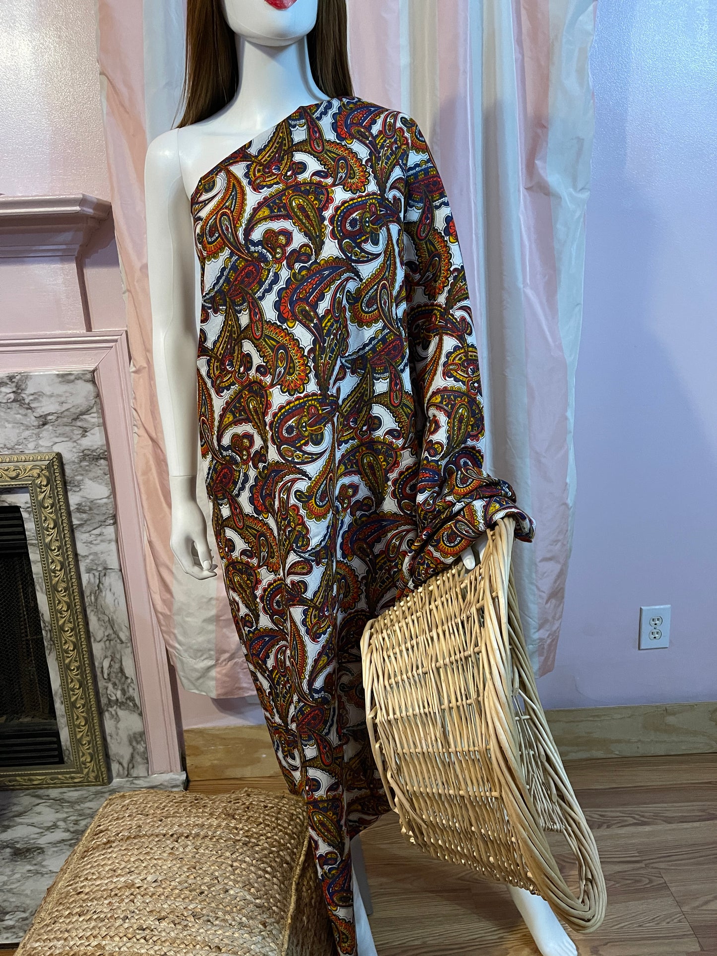 Raw Edge Wrap Paisley Kaftan Dress Beach Cover