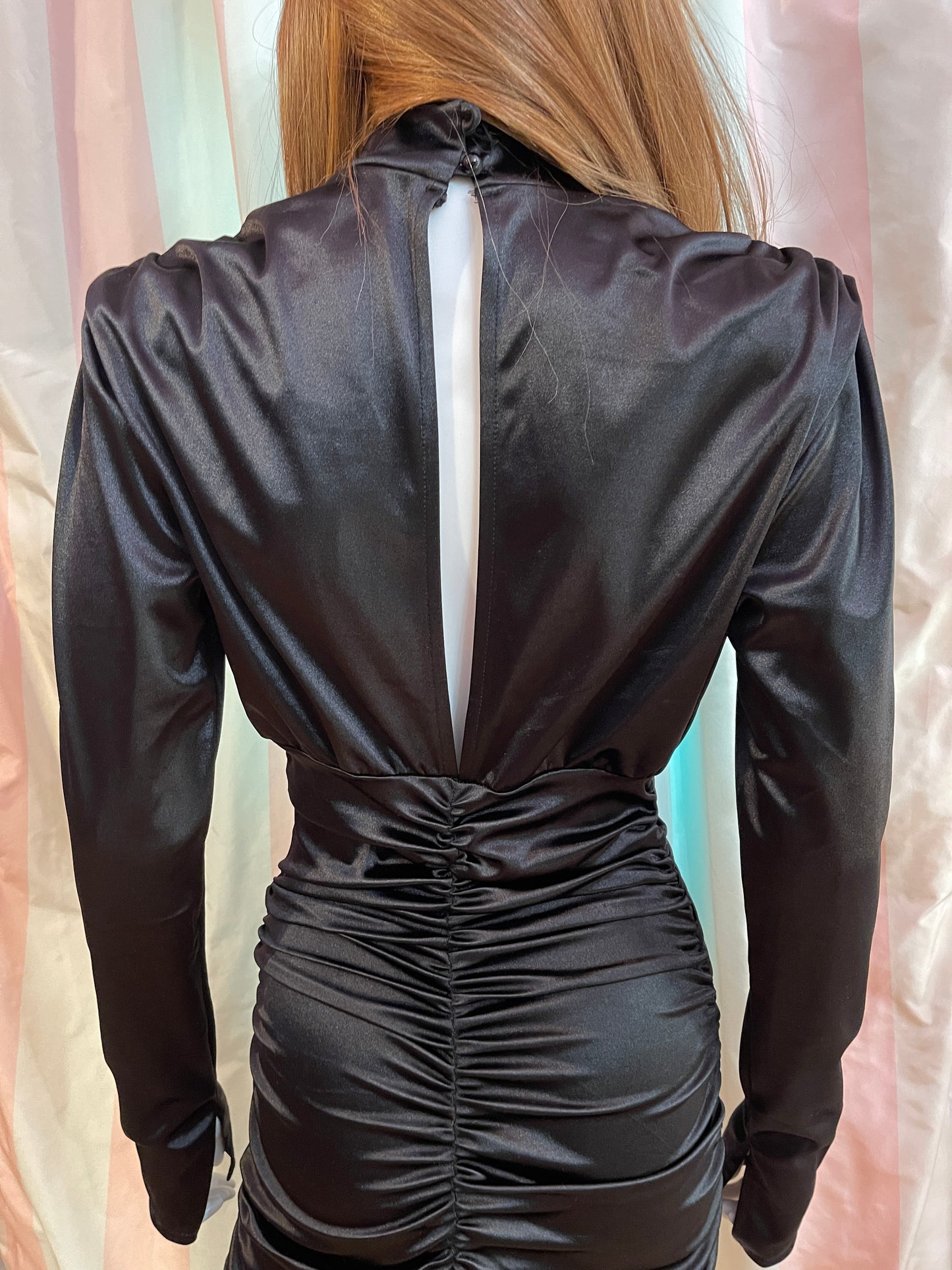 Blacks Satin Victorian Stretch Ruche Dress