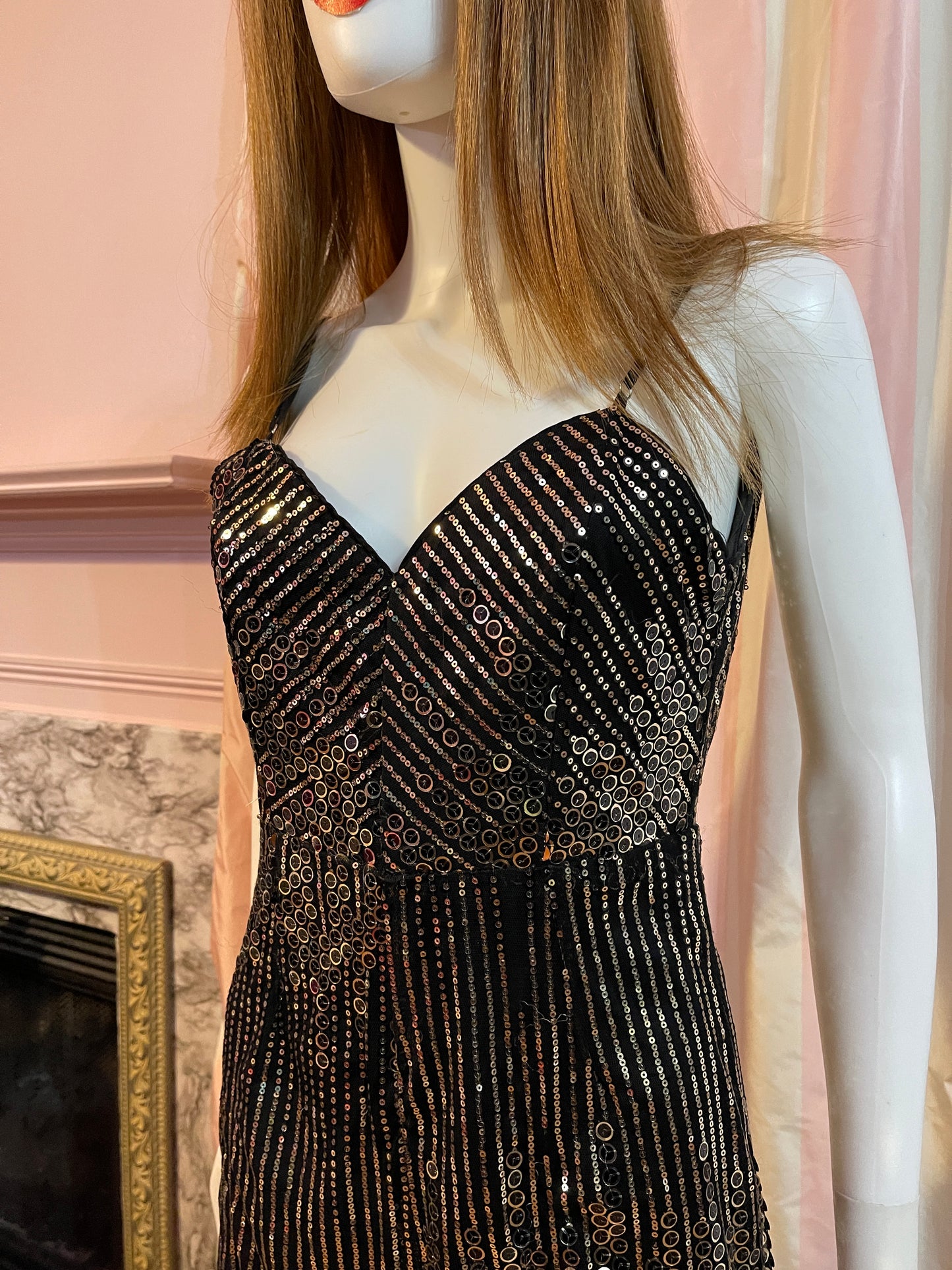 Vintage Gold Lane Black Sequin Sheer pantsuit