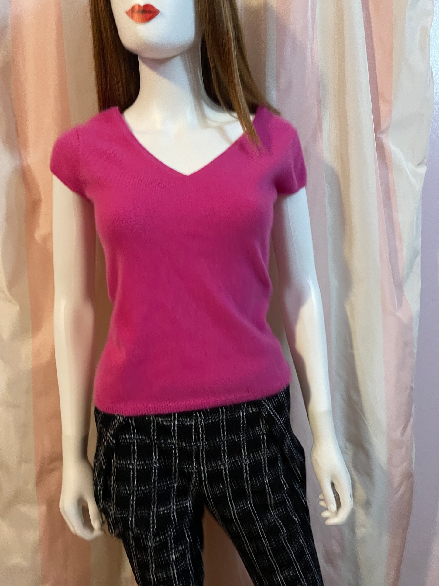 Hot Pink Fuschia Cashmere 100% Sweater & Black Pants