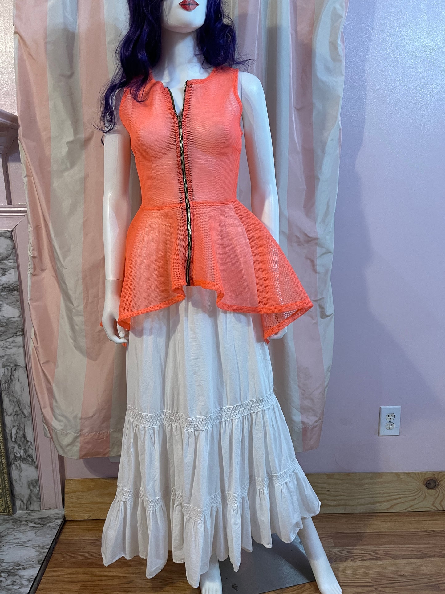 Orange Net Top & White Cotton Skirt