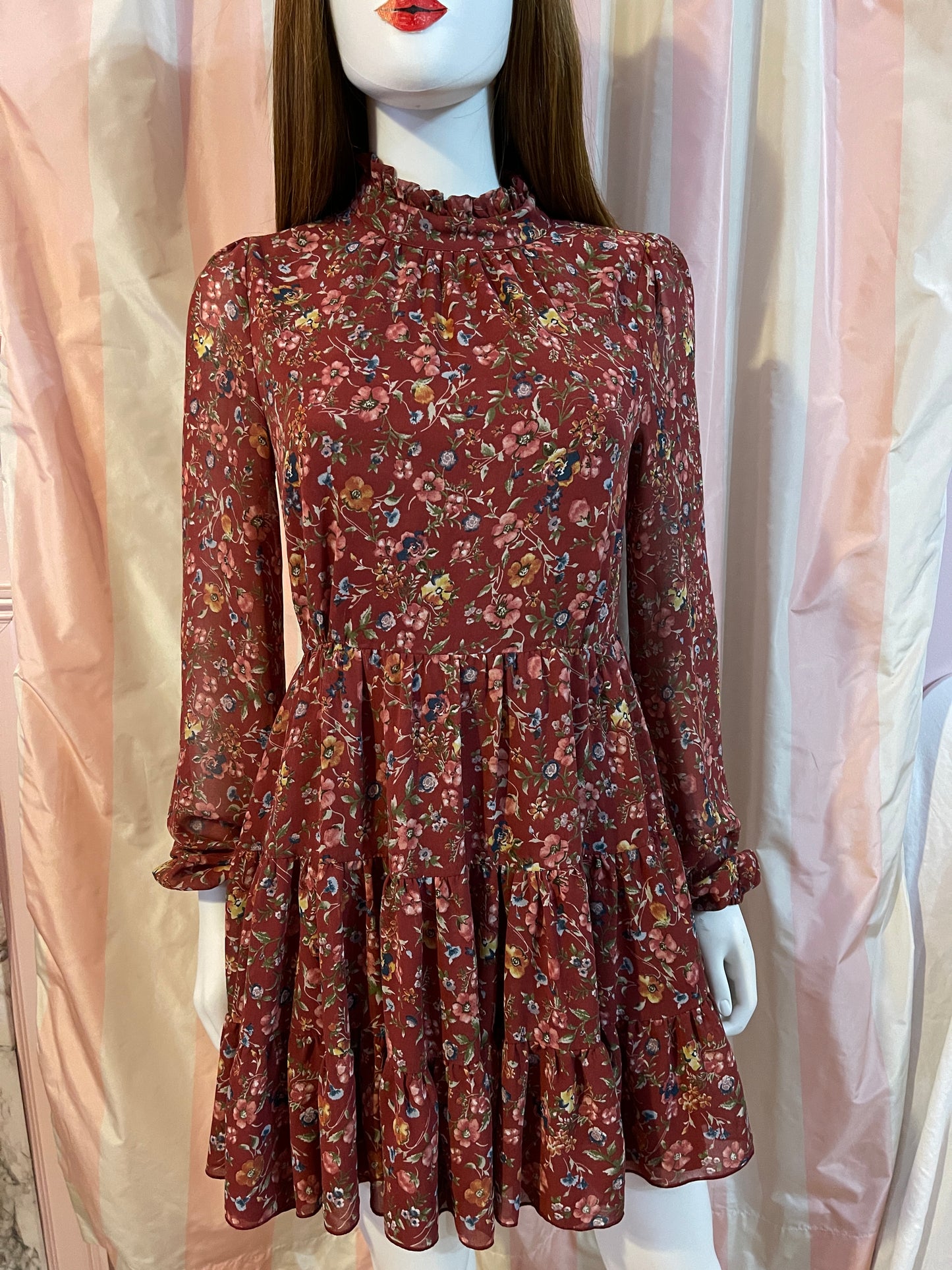 Victorian Silky Brown Festival Floral Dress