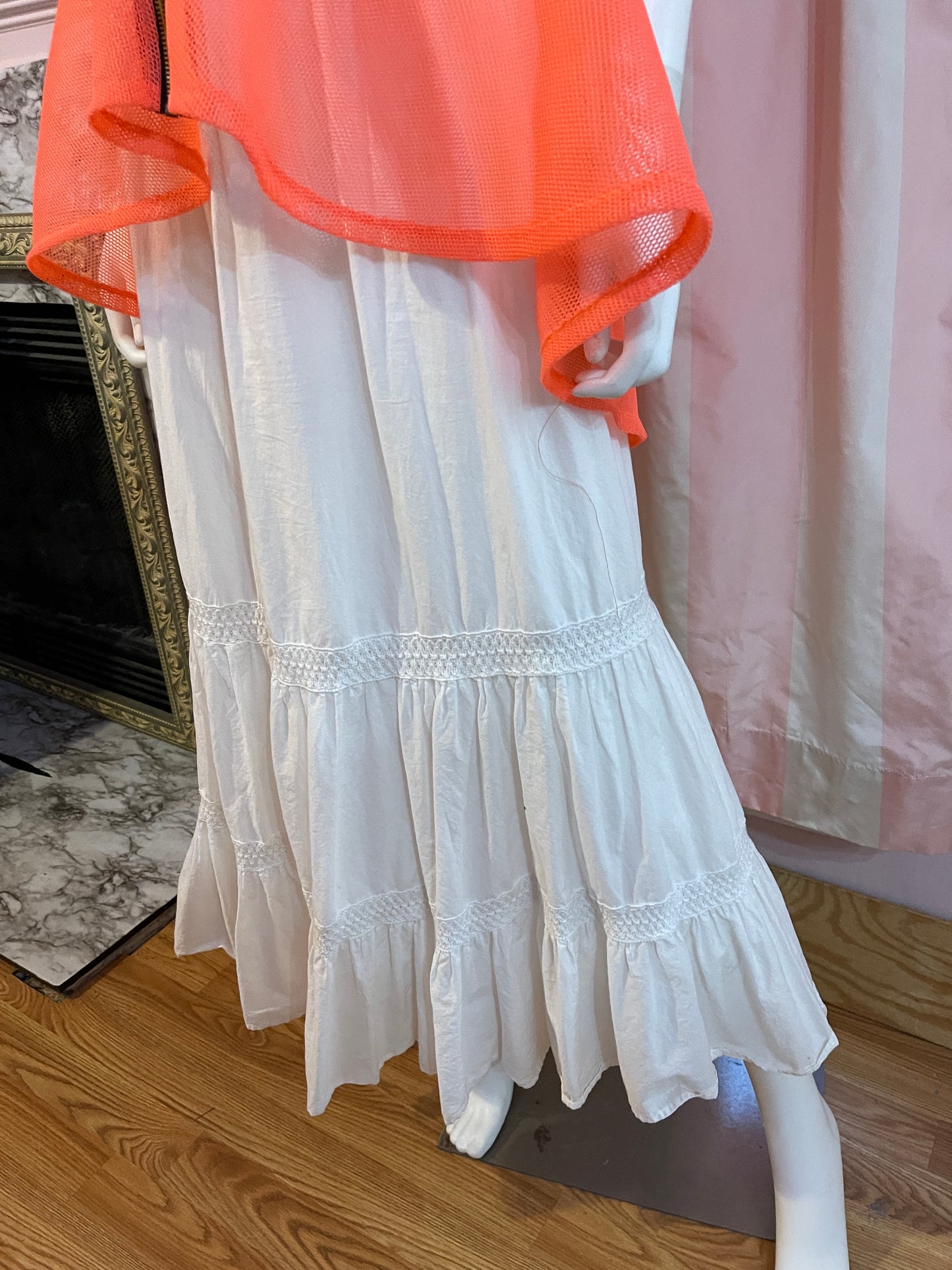 Orange Net Top & White Cotton Skirt