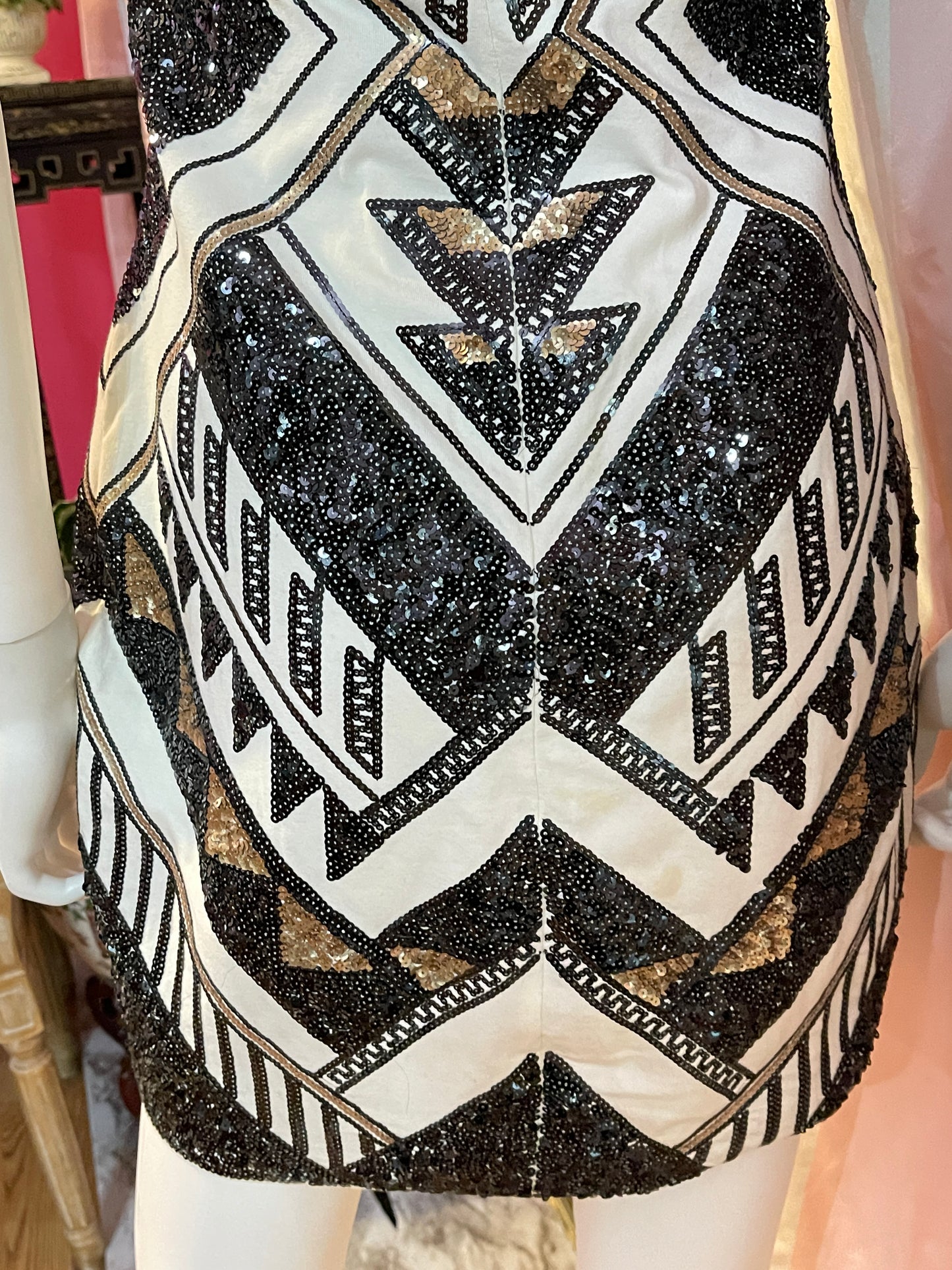White Black Tribal Abstract Sequin Mini Dress